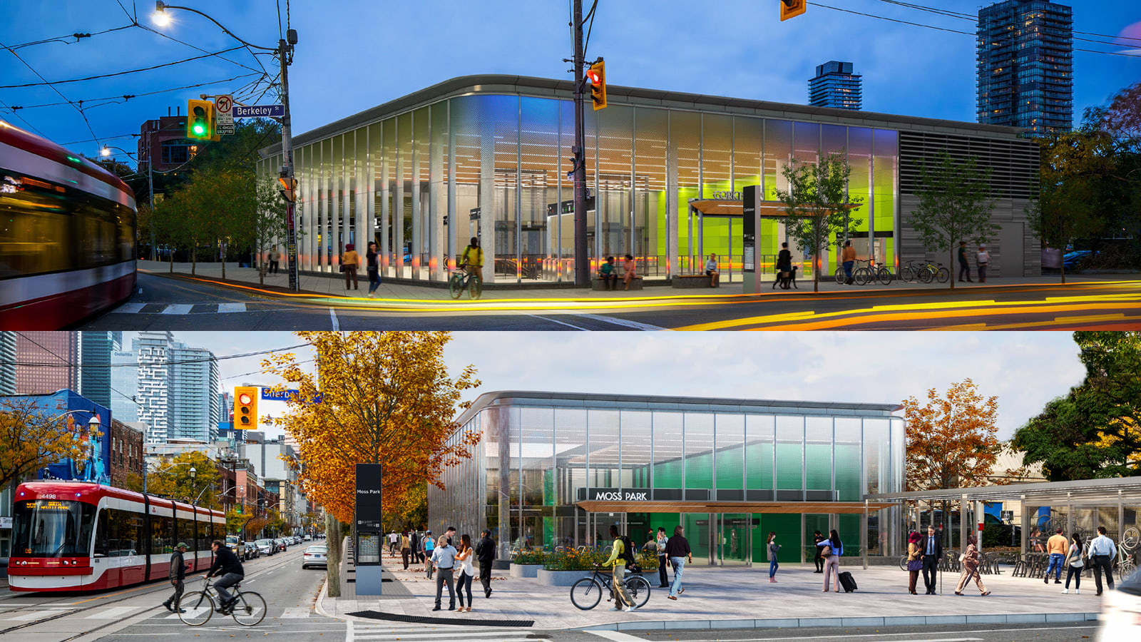 A merged image of Distillery District & Moss Park Rendering