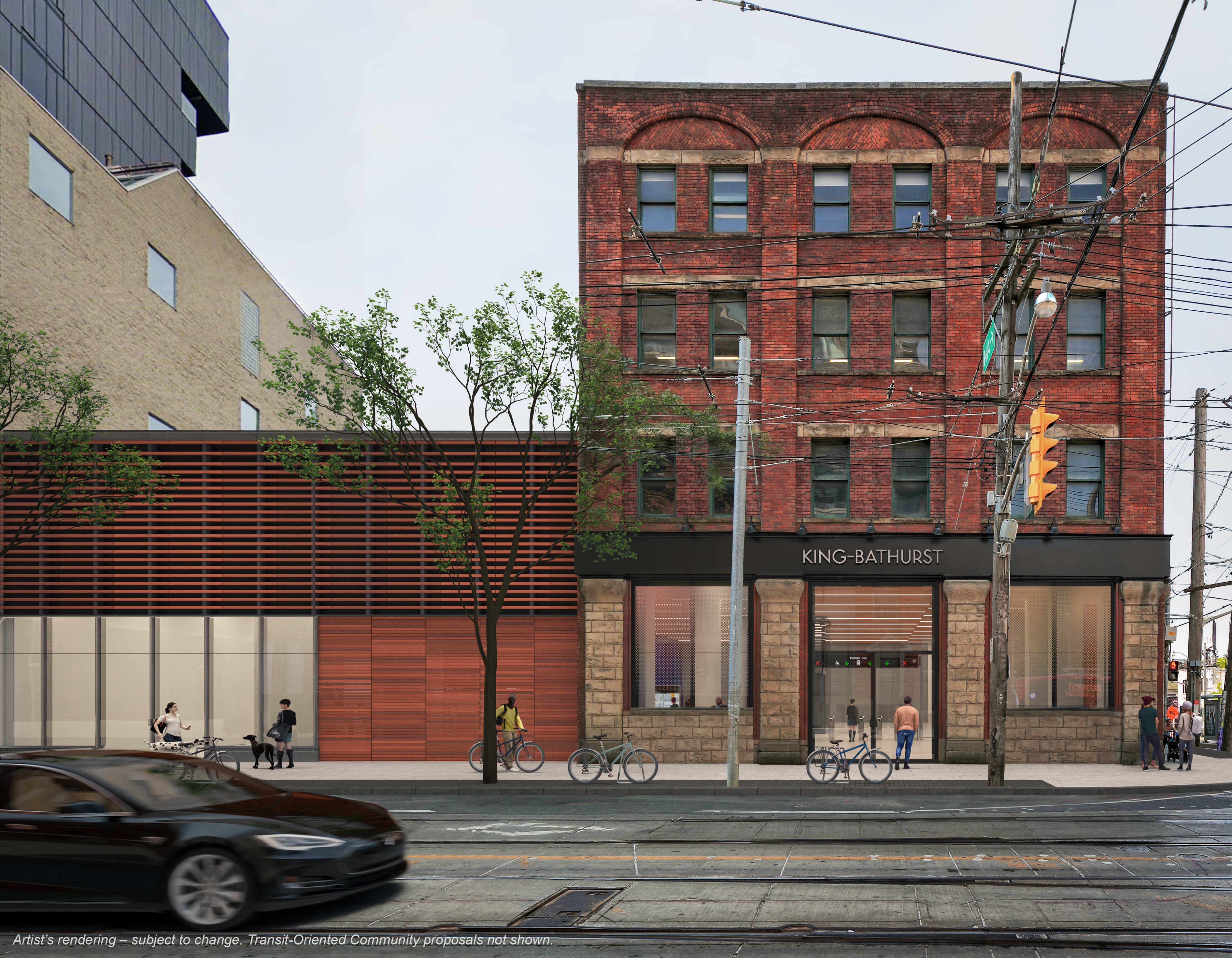 Future Ontario Line station building at southeast corner of King St W and Bathurst St, incorporat...