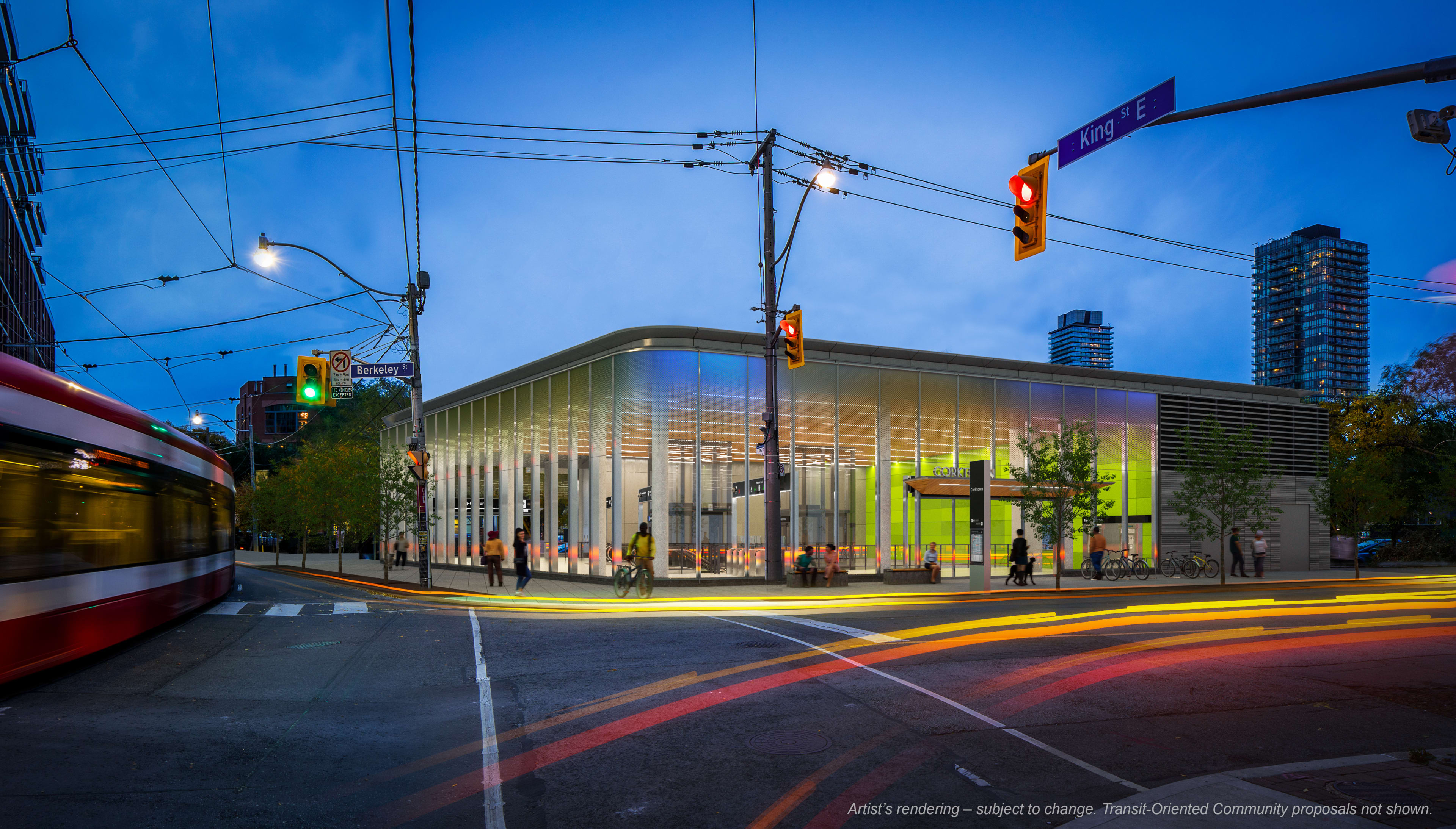 L’édifice de la future station de la ligne Ontario à l’angle sud-est de la rue King E et de...