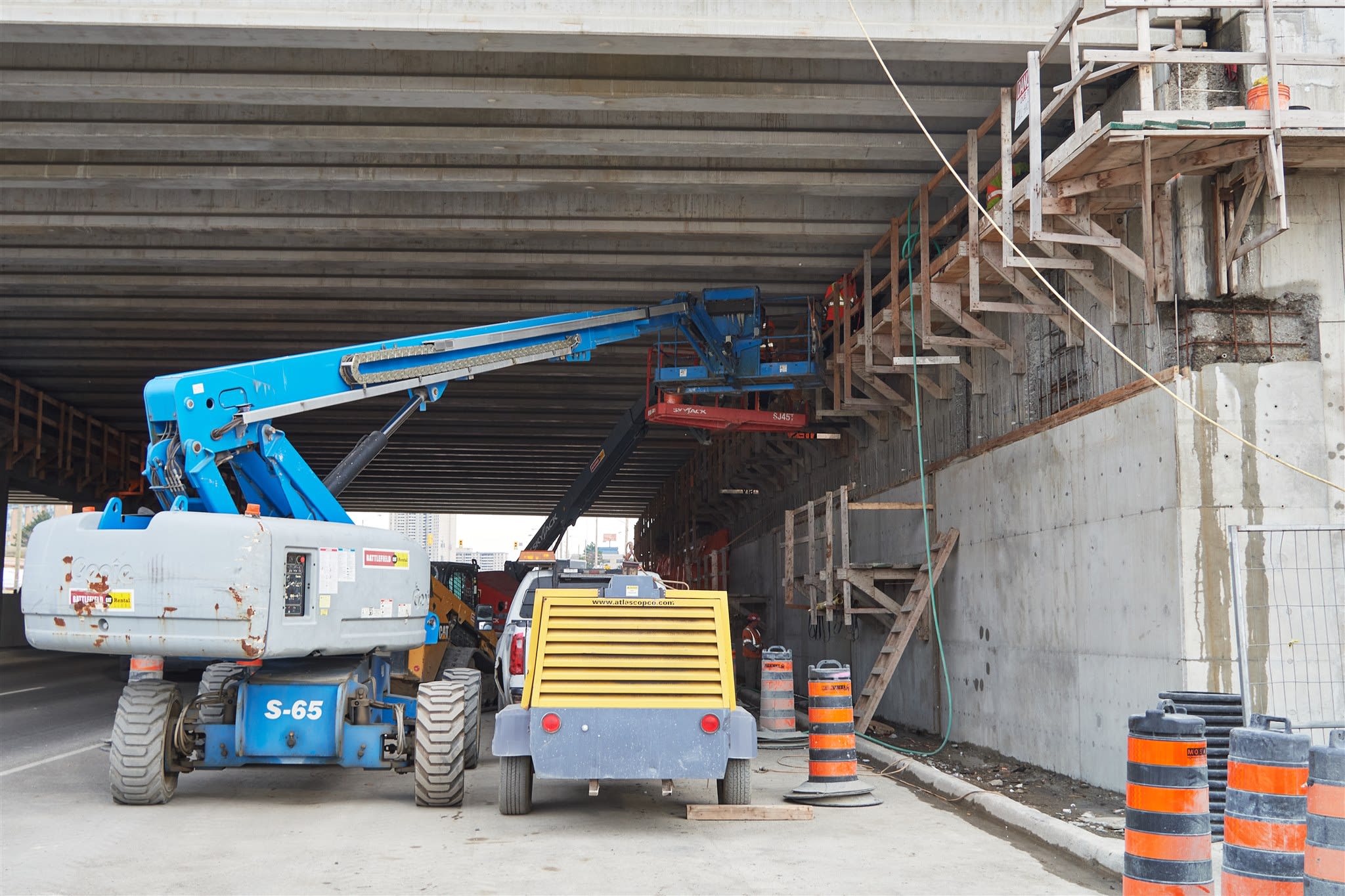 construction under the bridge.