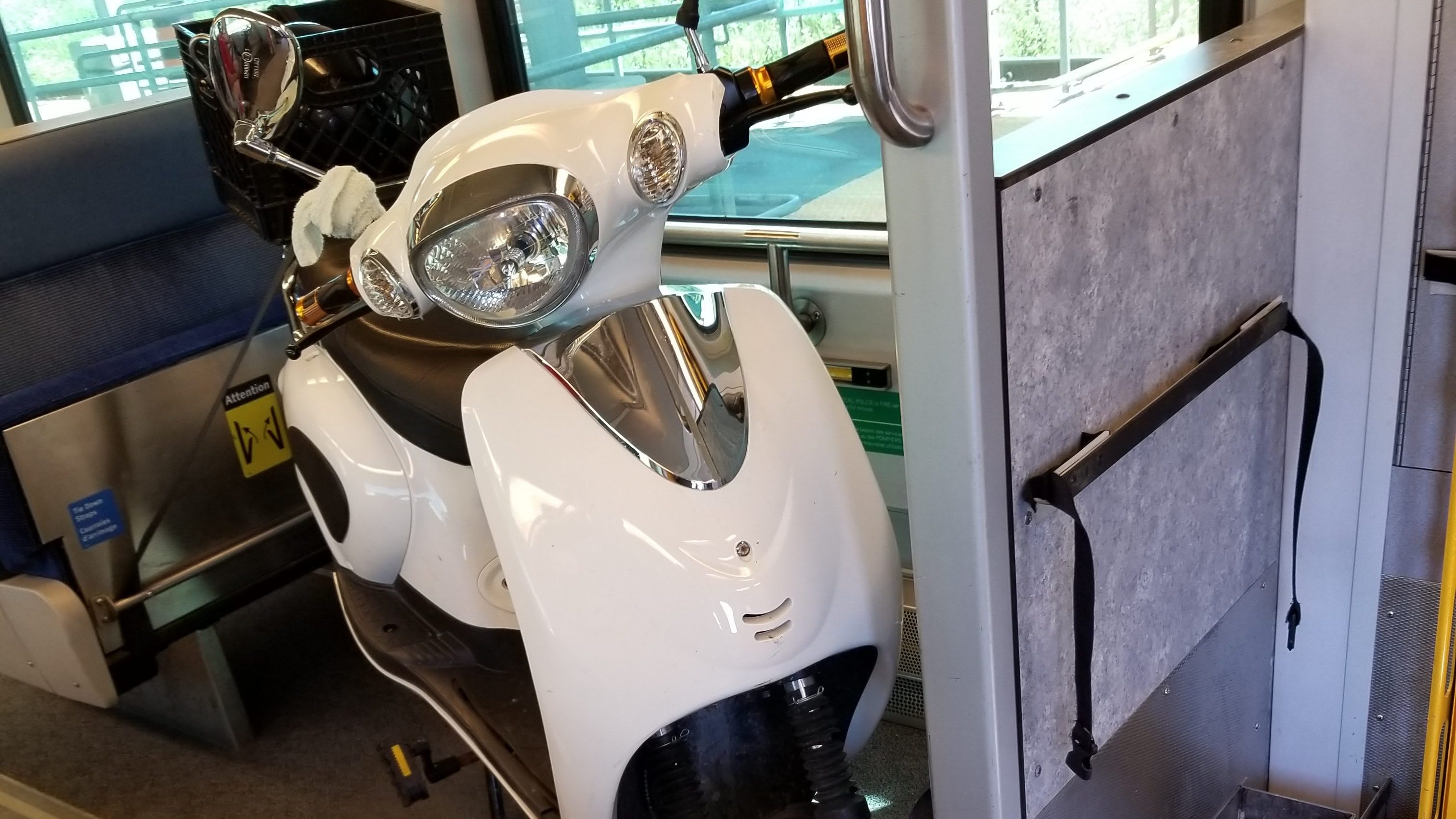 an e-bike improperly parked on a go train