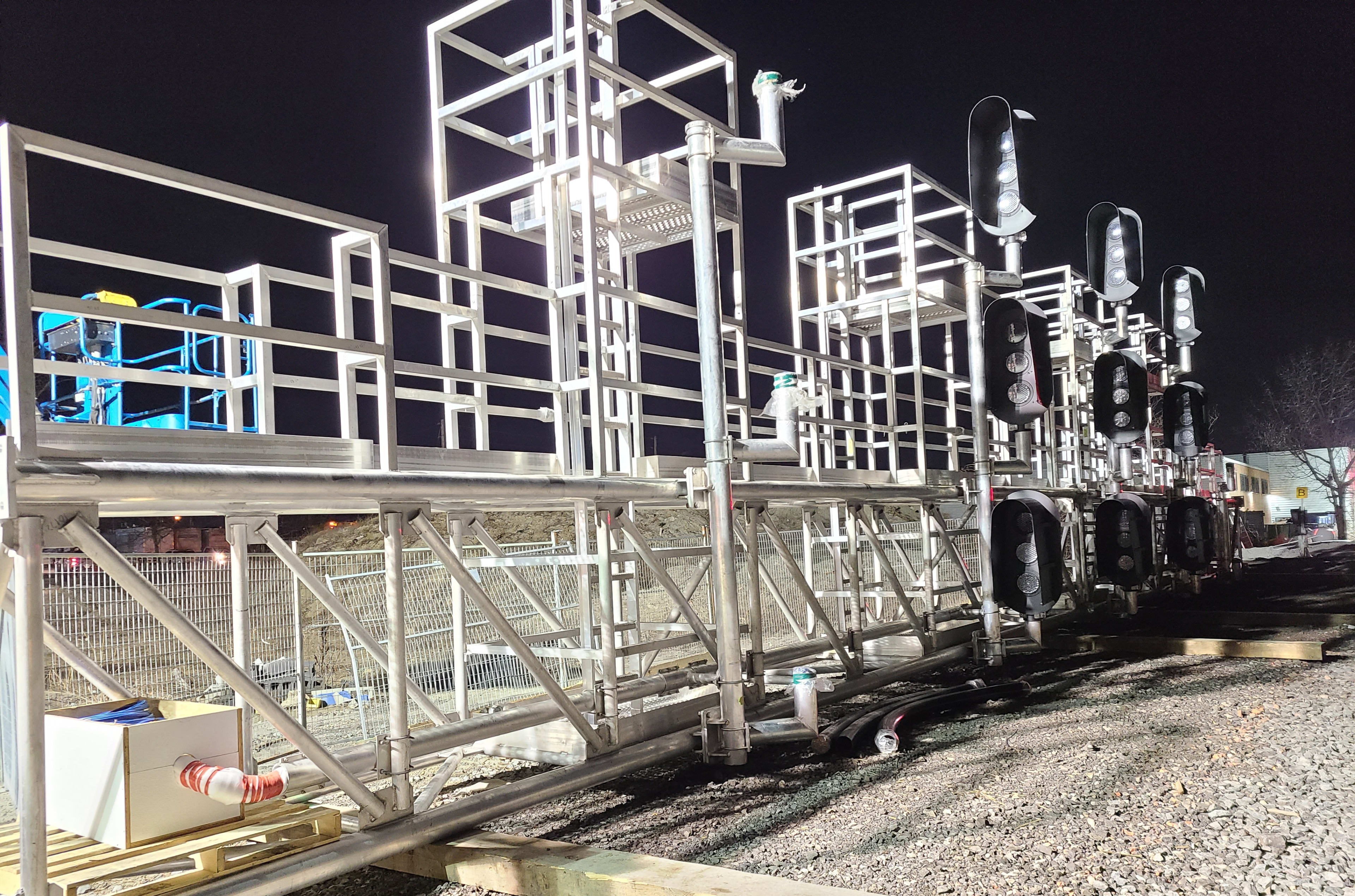 The new custom-built signal bridge waiting to be installed above the Lakeshore West tracks