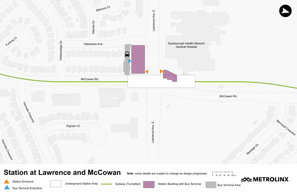 Image is a map of station at Lawrence and McCowan