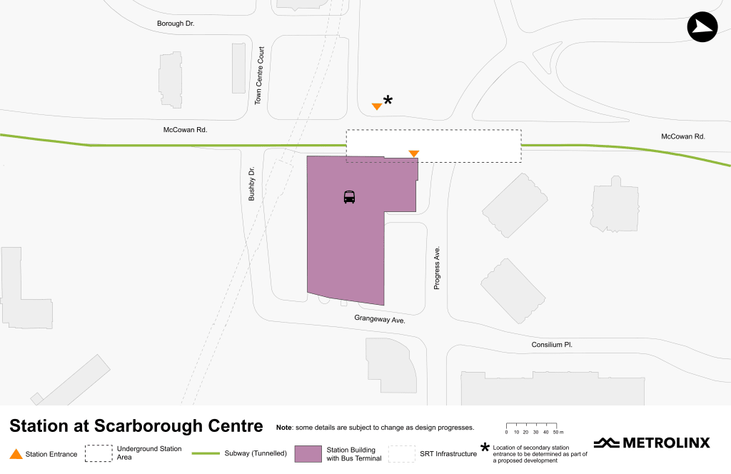 Image is a map of Scarborough Centre station