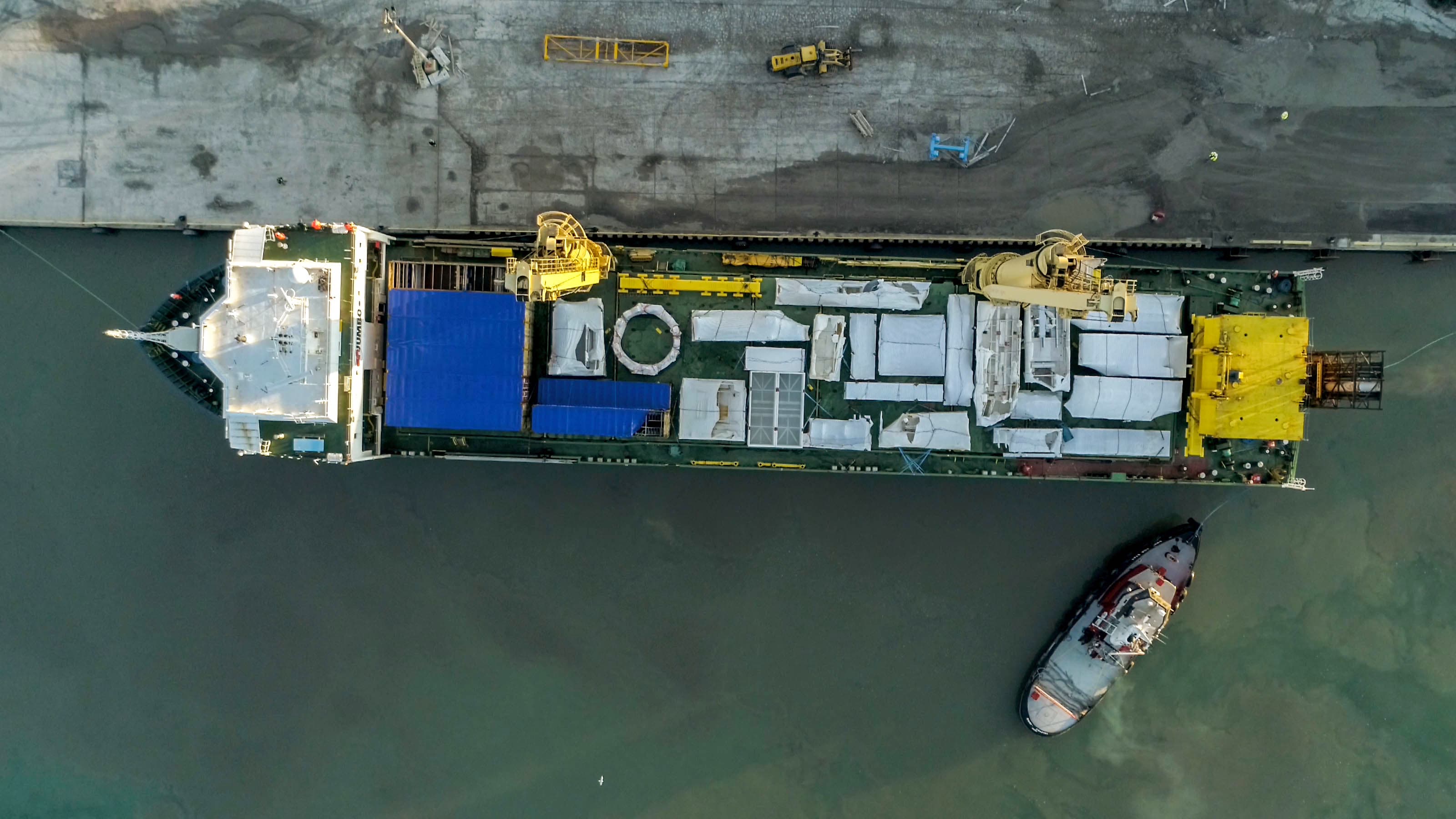 Image looks down on the ship as it docks.
