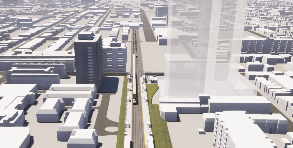 Artist's rendering of future Bloor-Lansdowne station aerial view