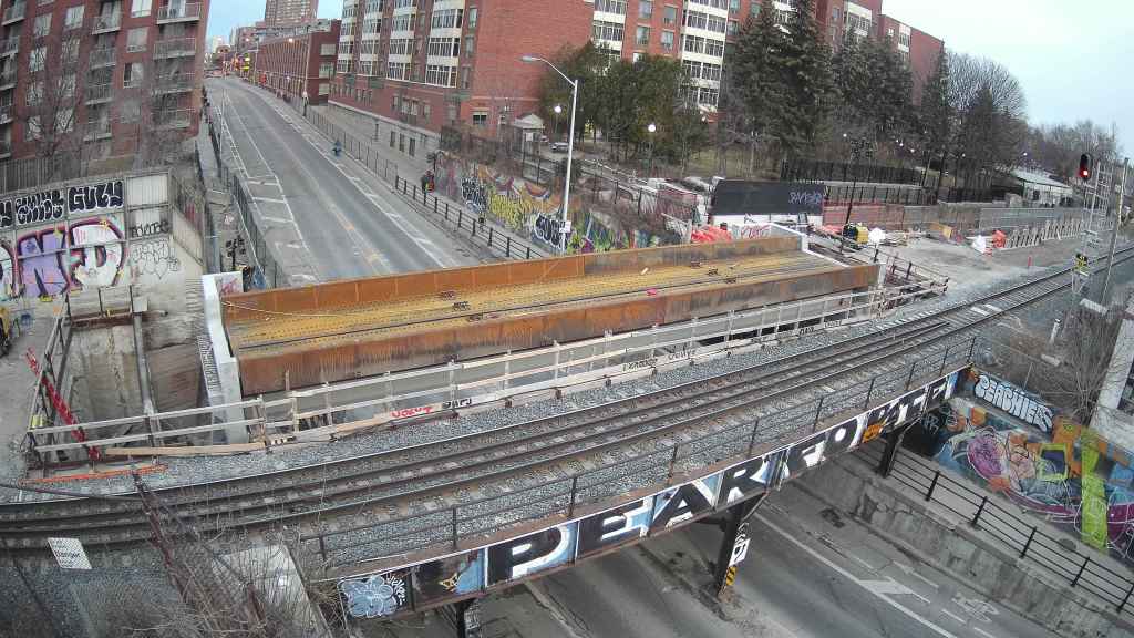 above view of bloor street bridge with new girders