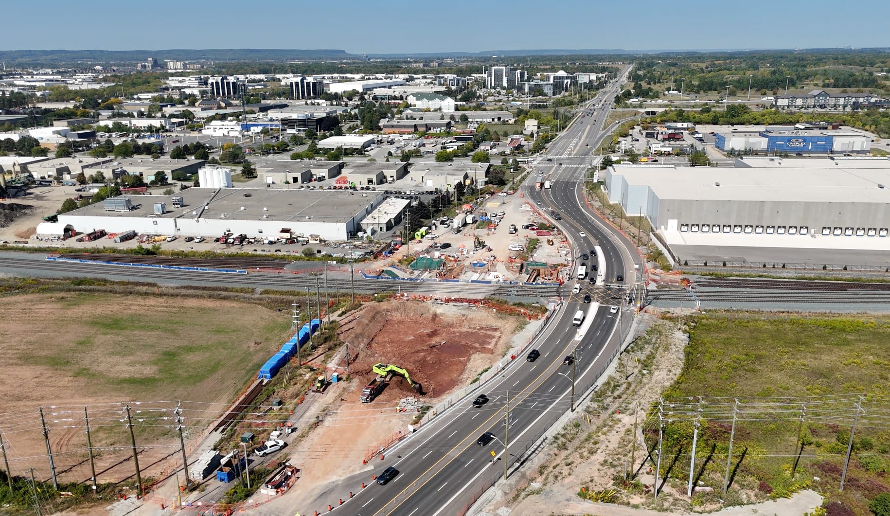 Temporary detour road along Burloak Drive during construction.