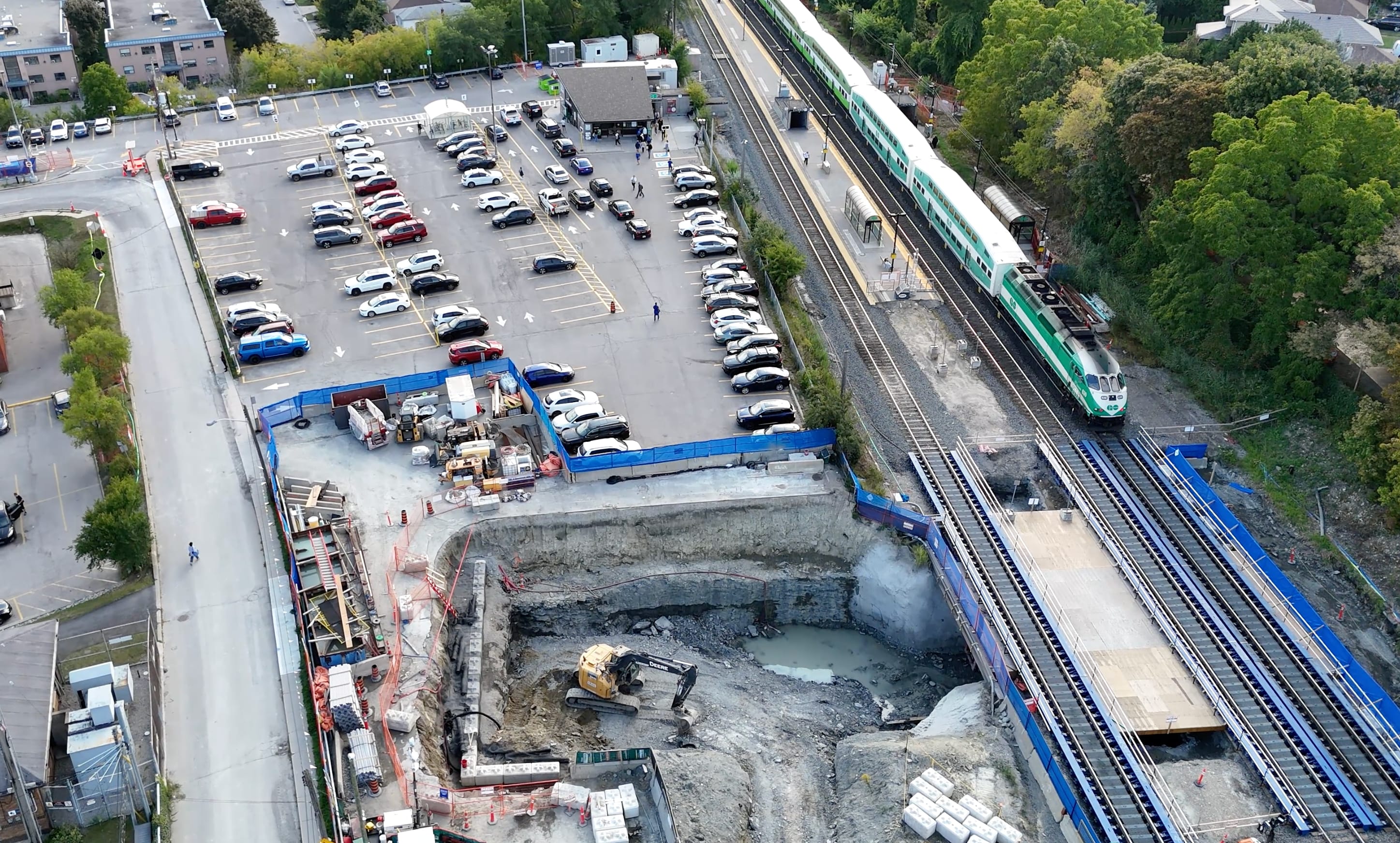 Excavation footprint for east station building and pedestrian tunnel at Long Branch GO