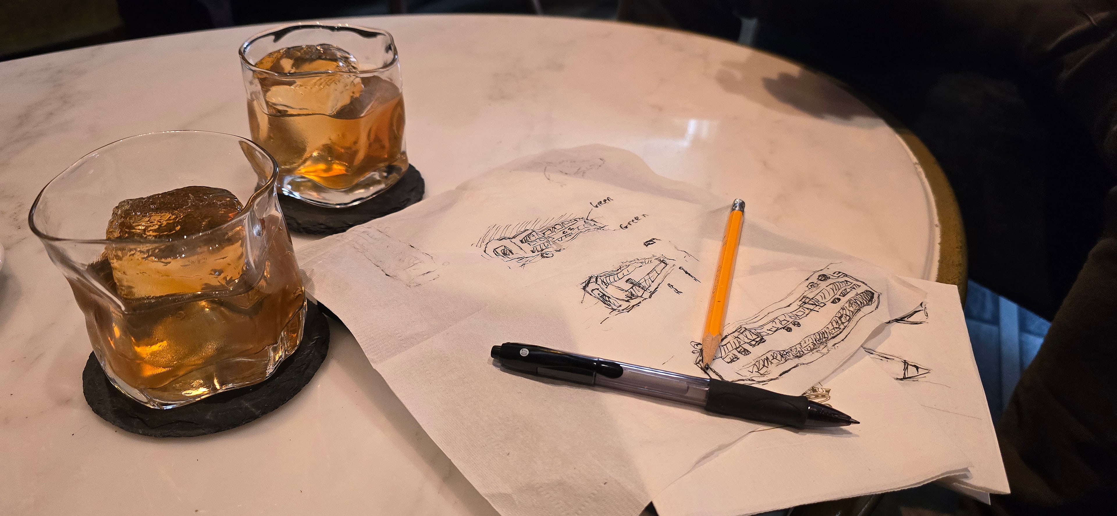 Bilevel coach napkin sketch
