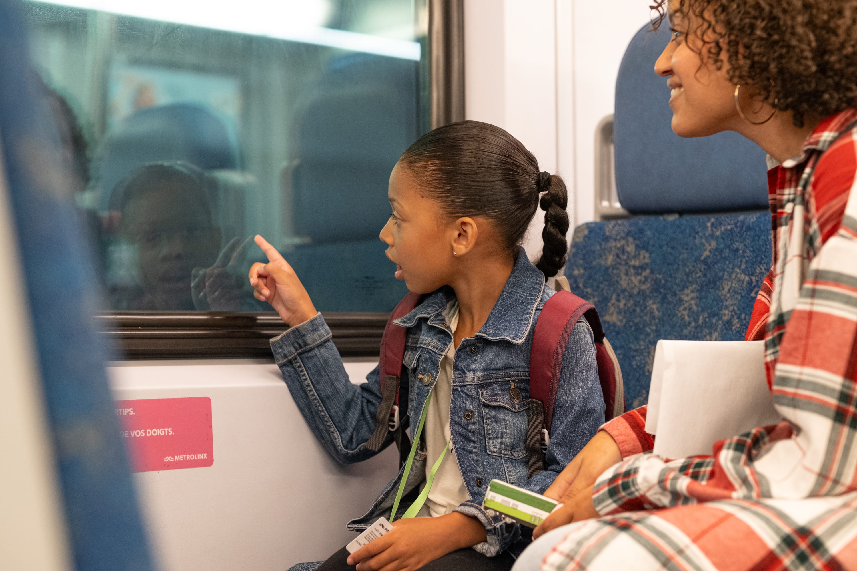 Mom and daughter on the GO Train