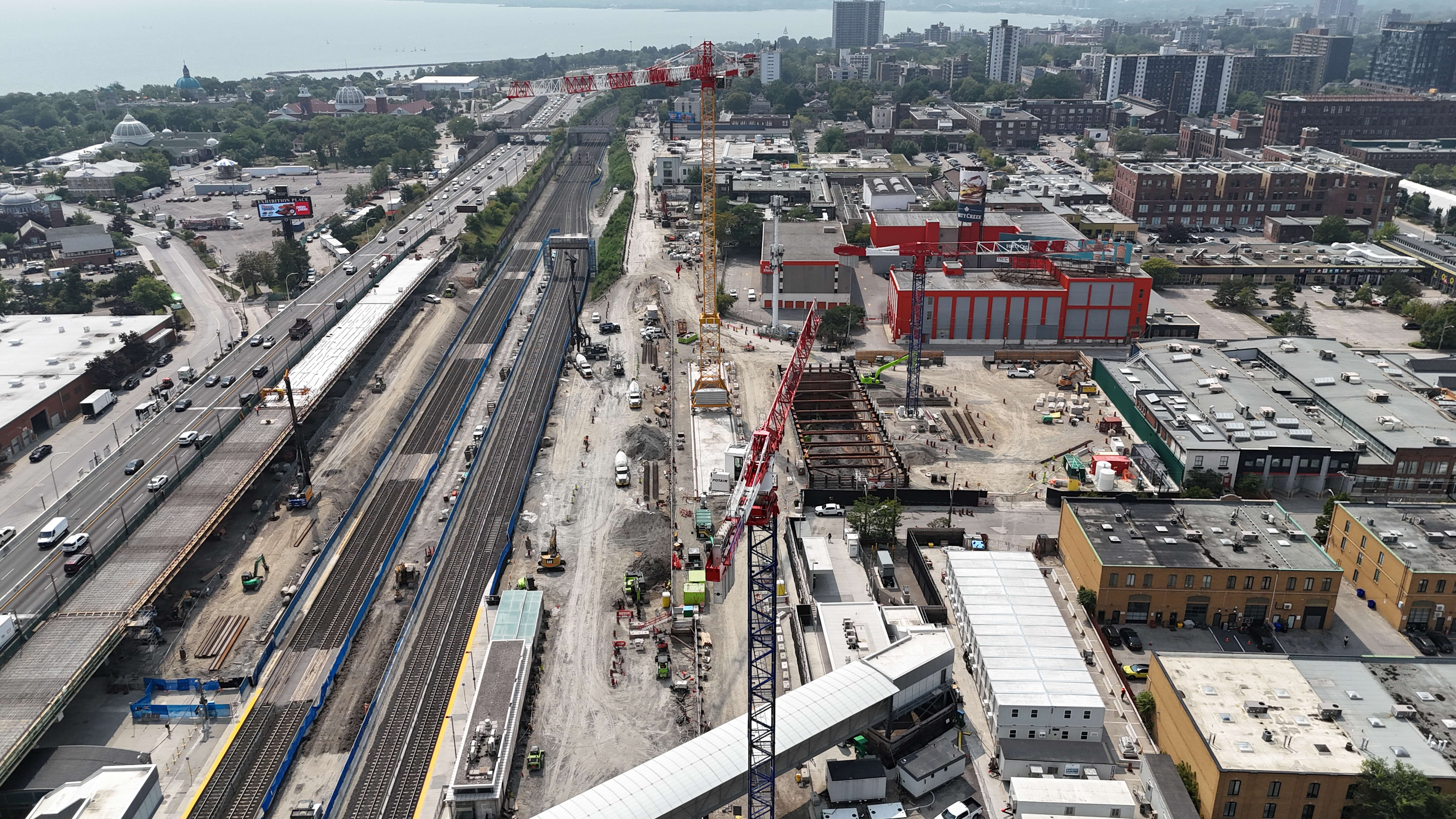 Three tower cranes at the Exhibition site