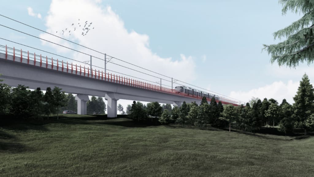 Preliminary design rendering of the elevated section of the Eglinton Crosstown West Extension.