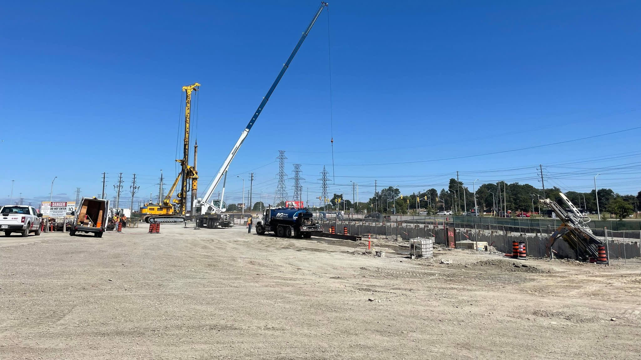 Drill rigs at the Eglinton Crosstown West Extension tunnel launch site.
