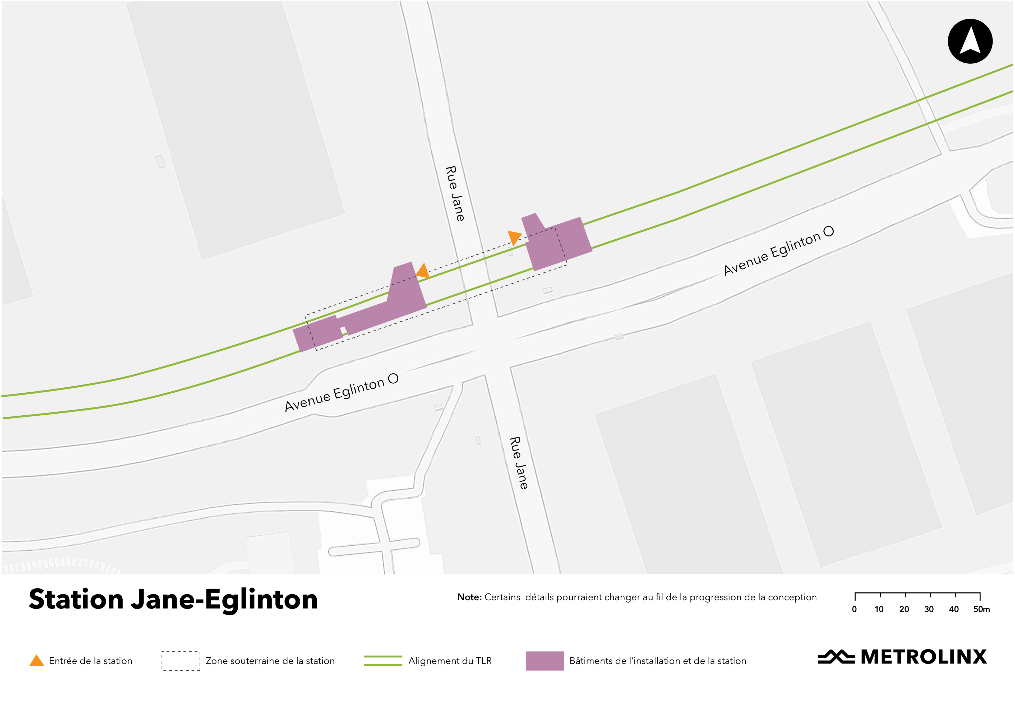 Une carte du secteur autour de la future station Jane-Eglinton