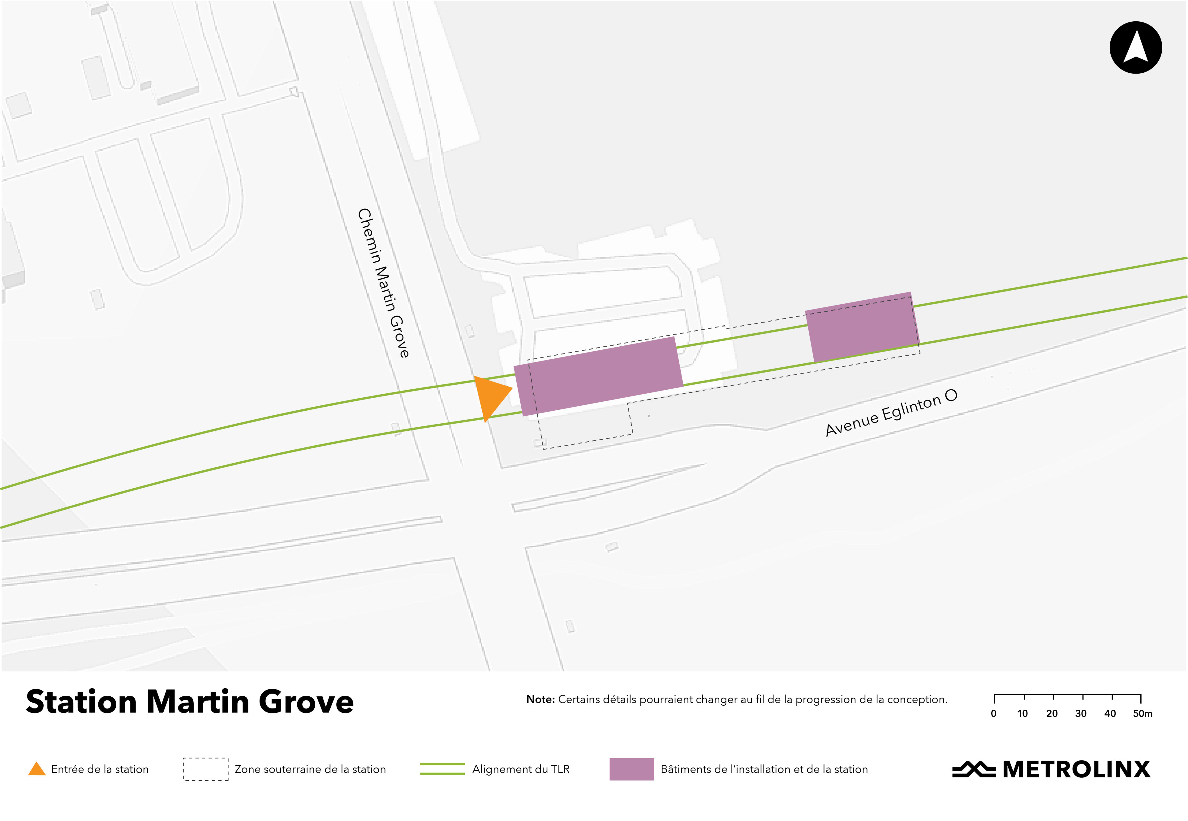 Une carte de la zone autour de la future station Martin Grove