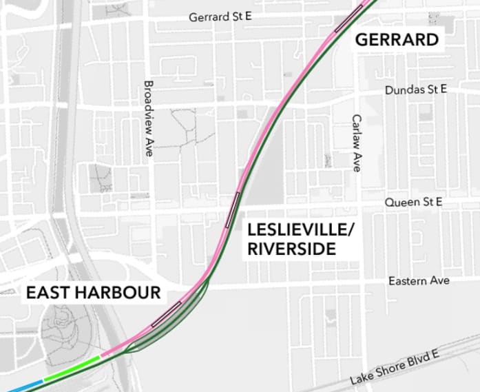 Ontario Line east segment map