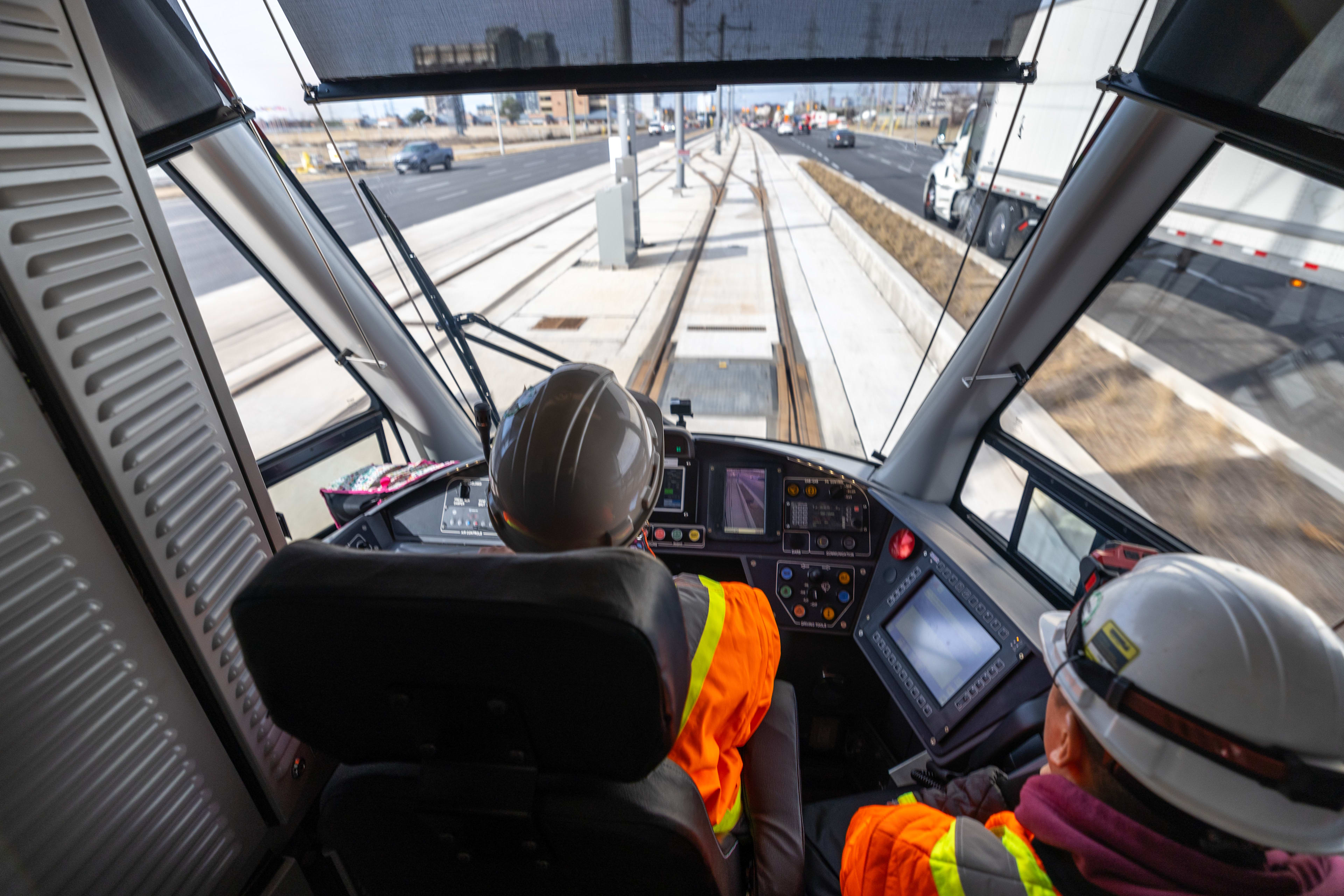 Testing a light rail vehicle on the Finch West LRT