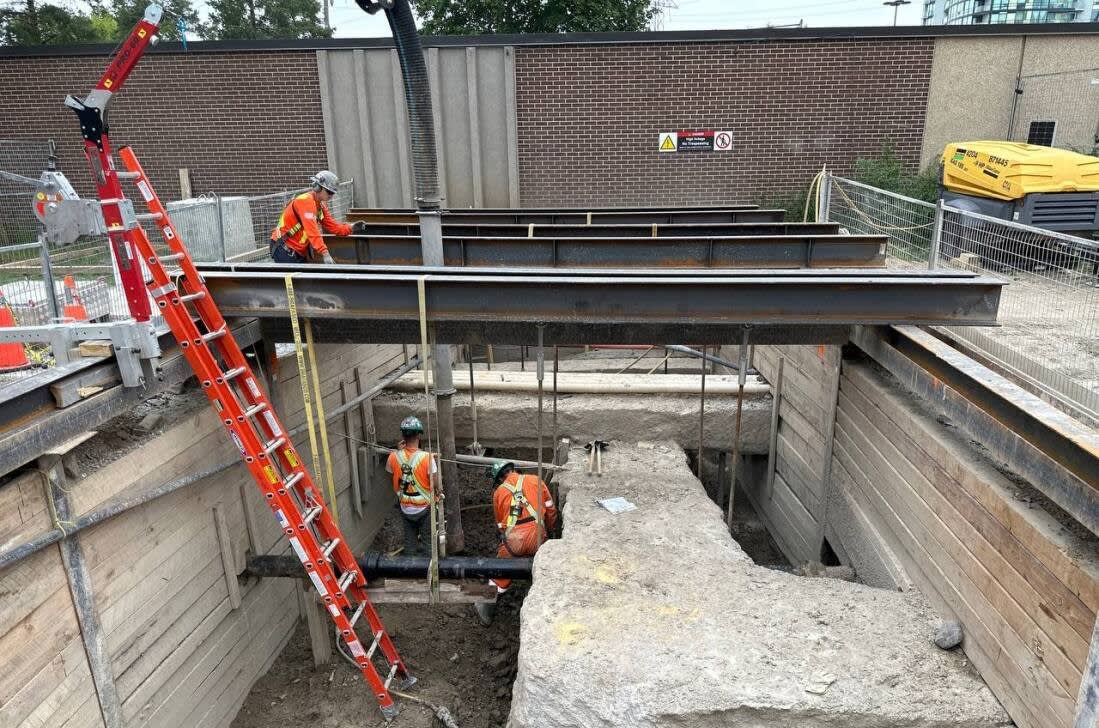 Early upgrade work happening outside Finch Station for the Yonge North Subway Extension.
