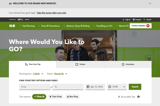 GO Transit website