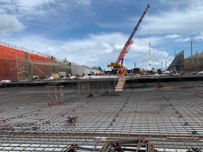 Rutherford GO grade separation (east side): Base slab and retaining wall works.