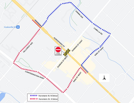 Hurontario and Dundas intersection closure map