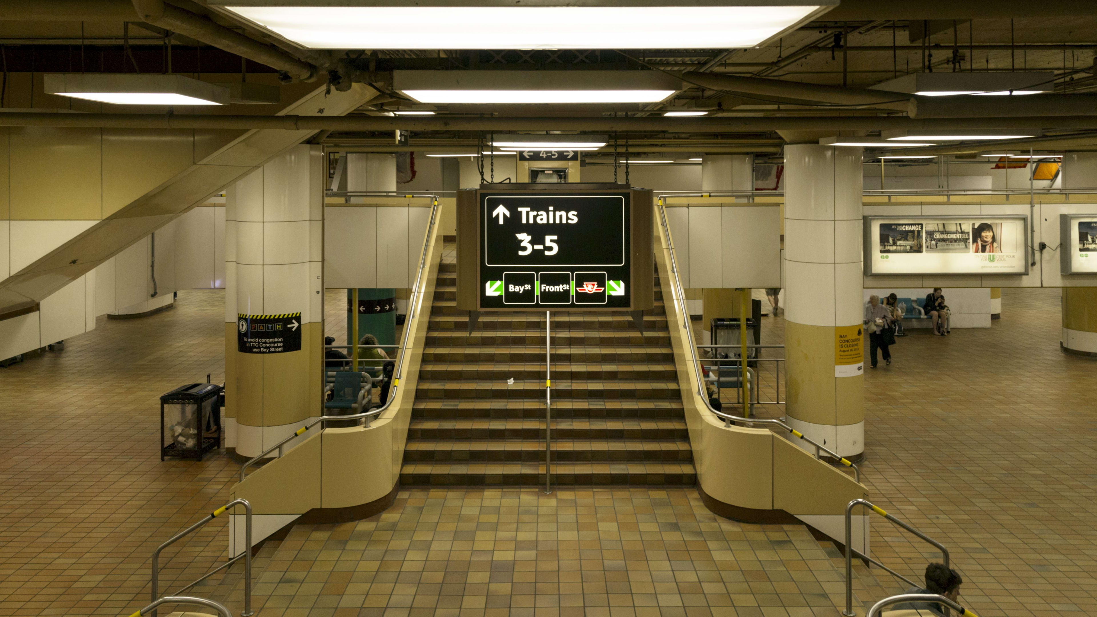 a look from above at the staircases up to train platforms in the old bay concourse