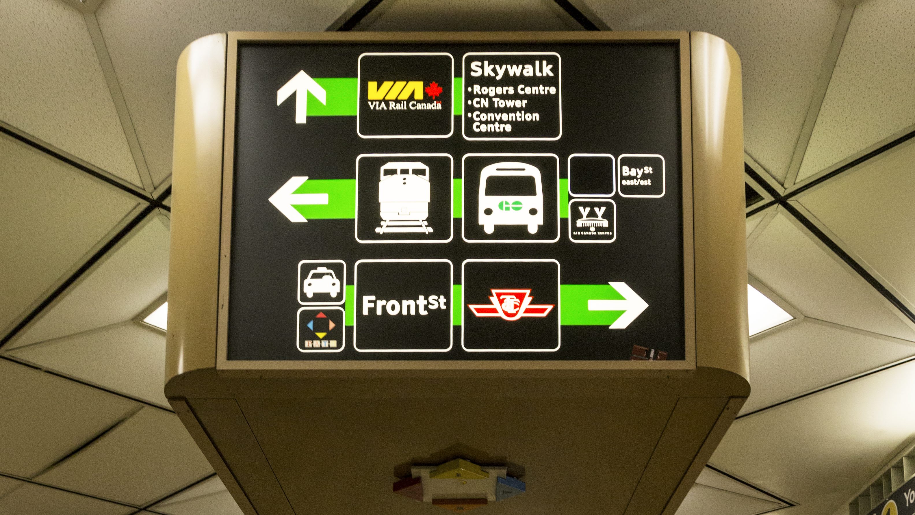 a close up of the directional signage in the old bay concourse