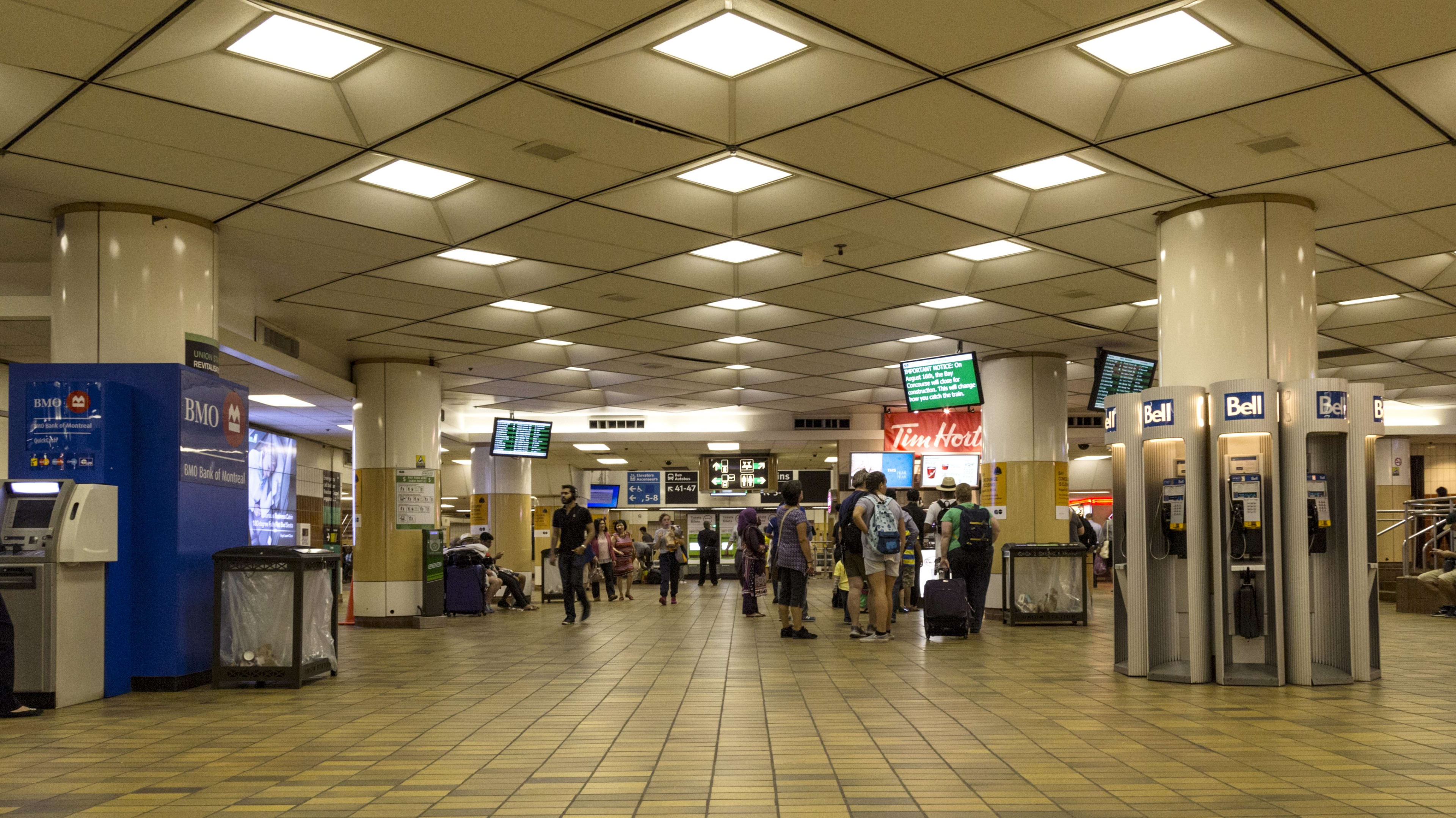 a wide view of people in the old bay concourse