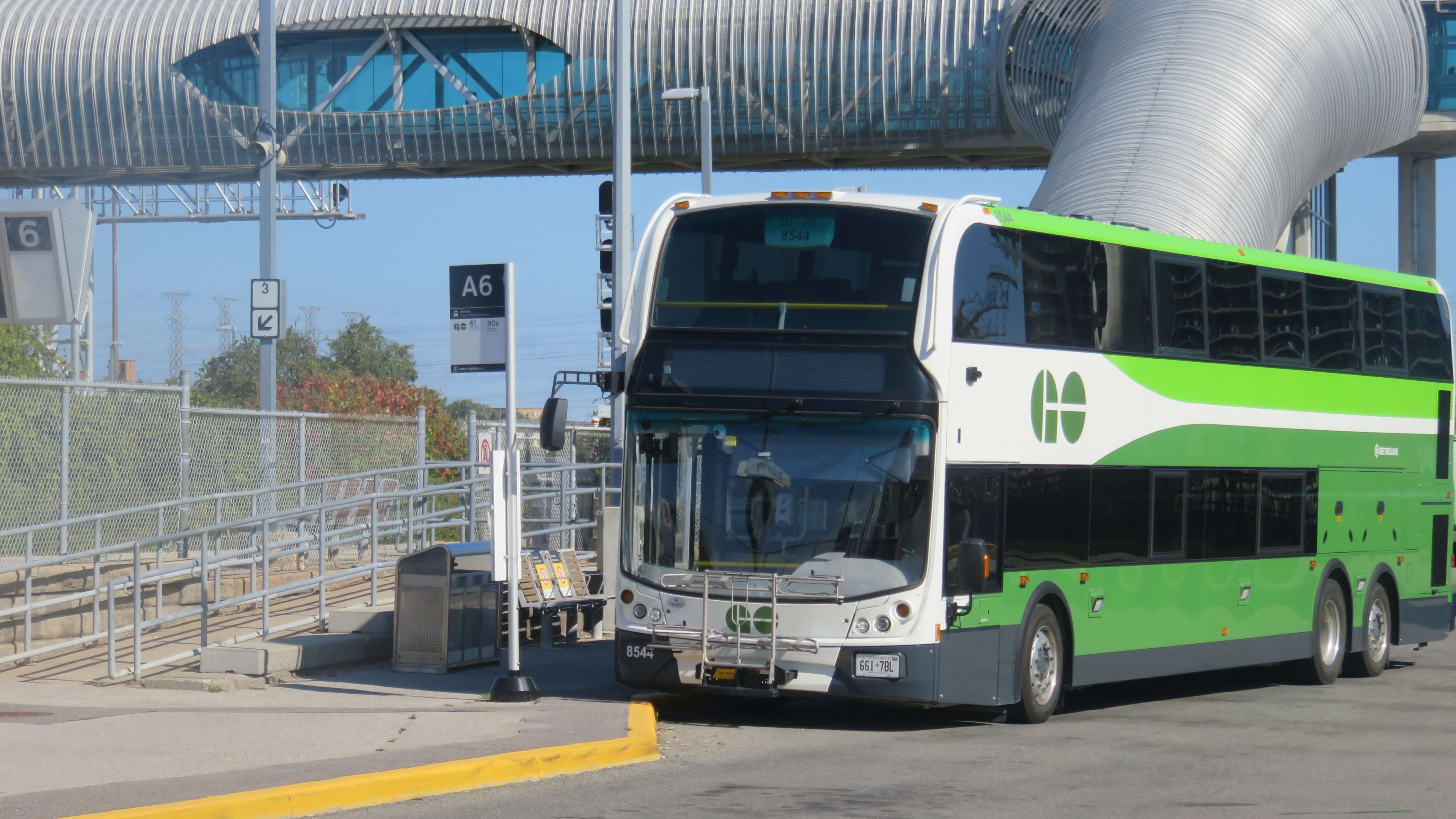 GO bus with pickering bridge in the background