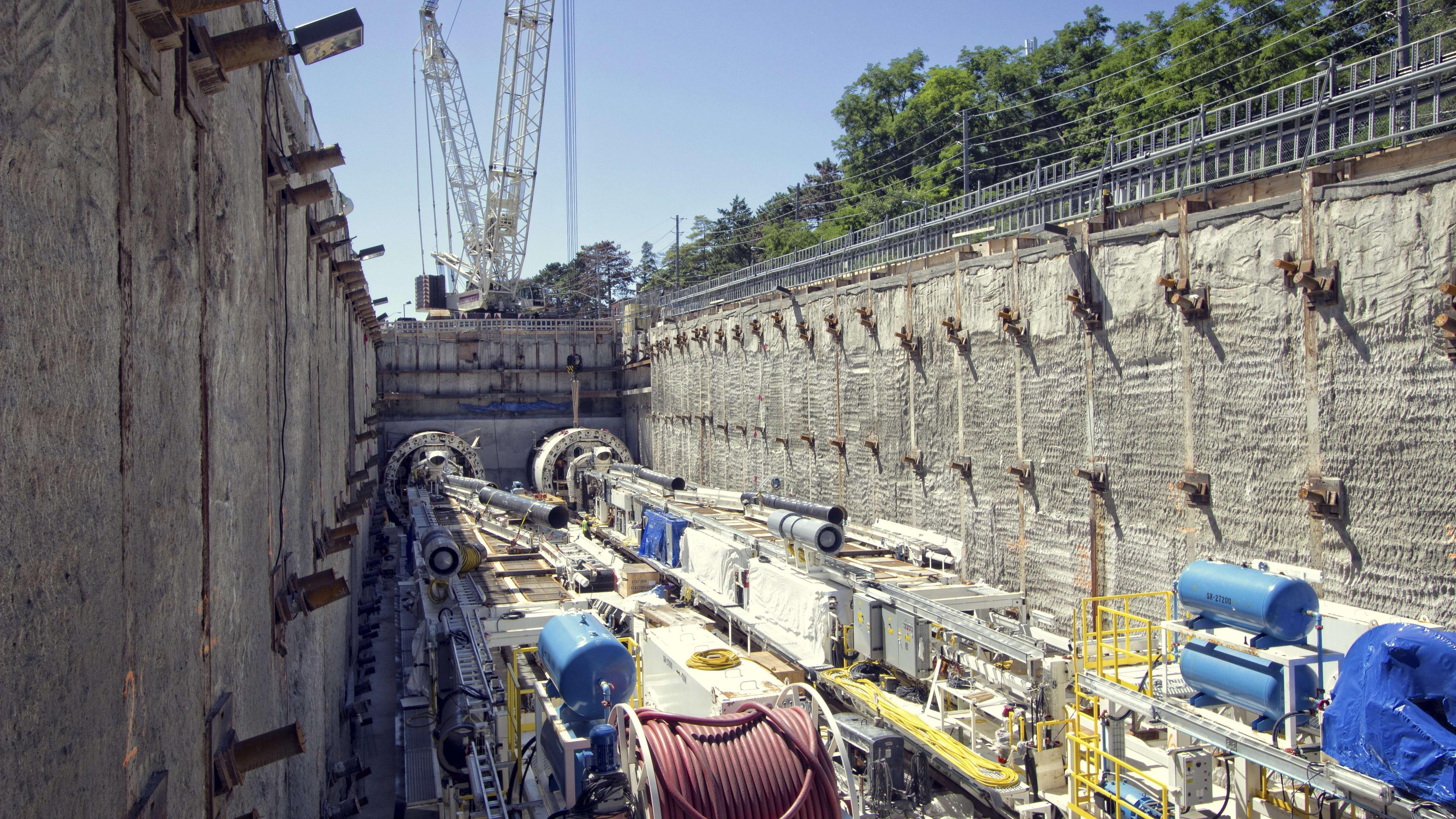 tunnel boring machines going into the ground for the Eglinton Crosstown LRT