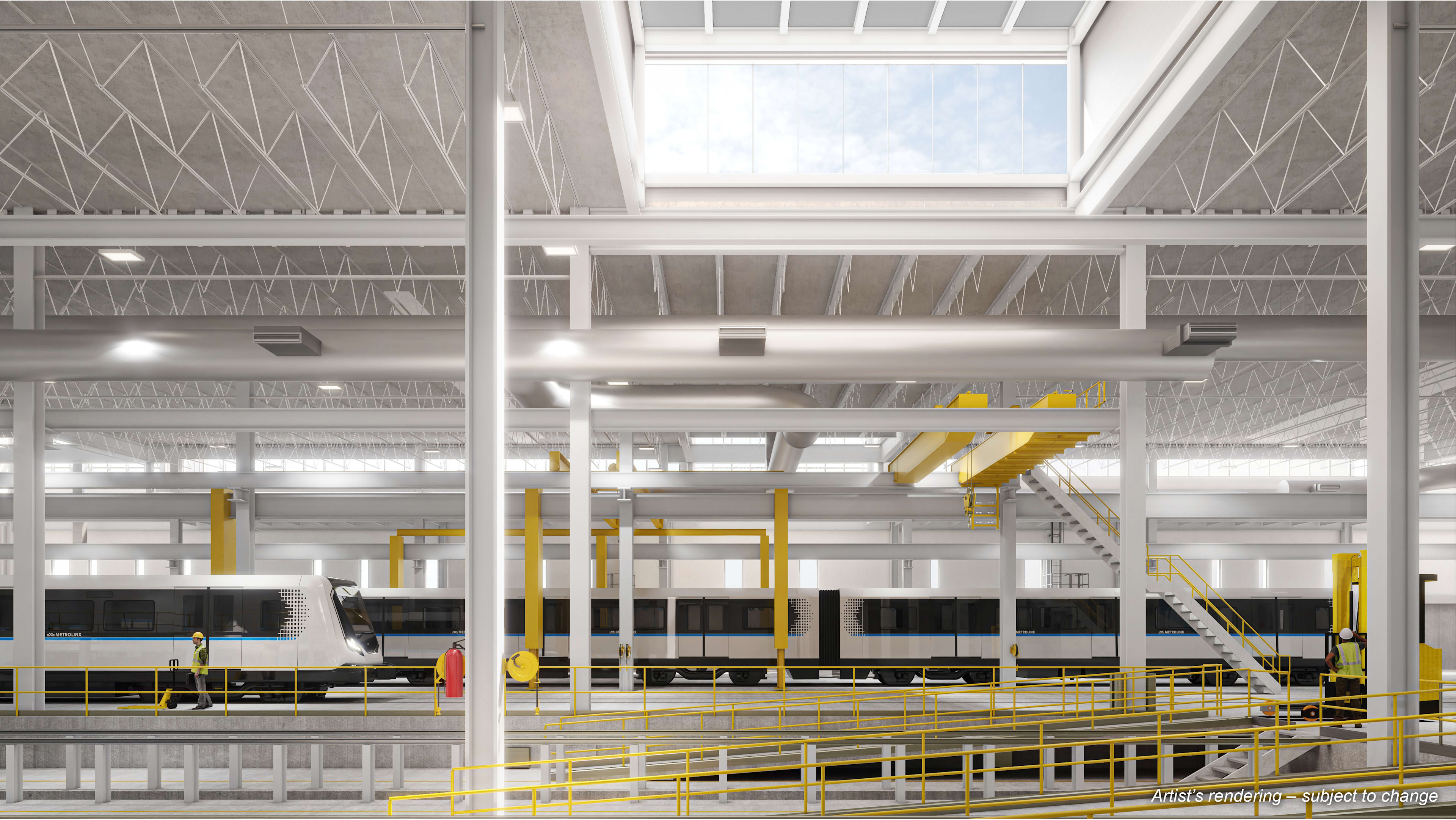 Renderings of the Ontario Line's future operations, maintenance and storage facility