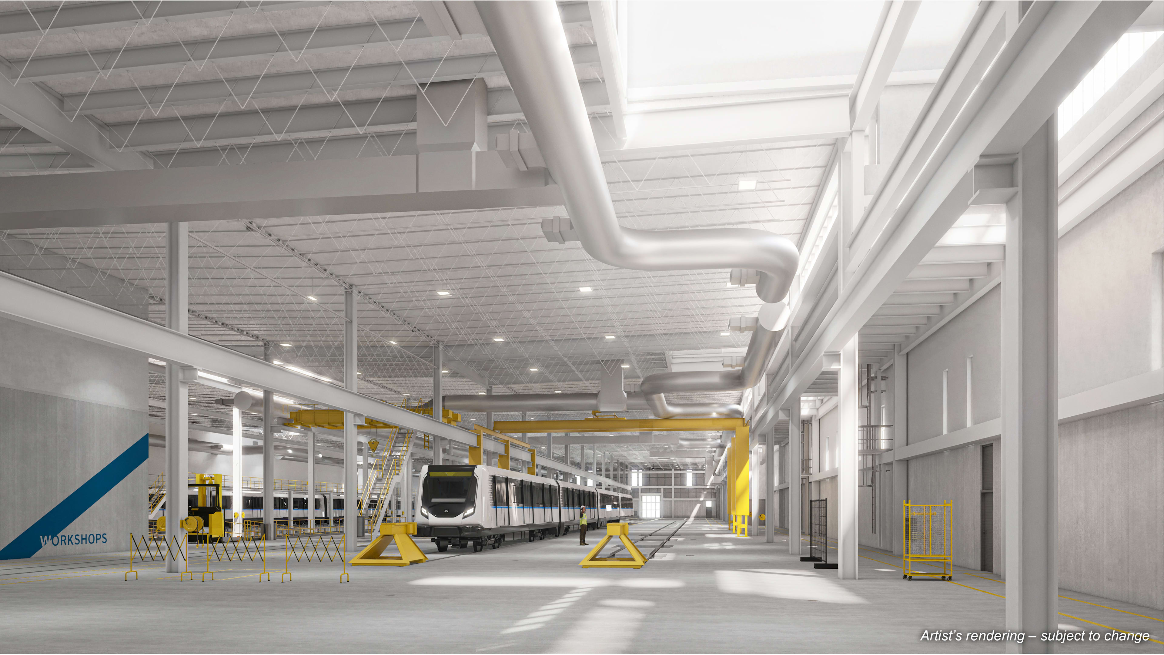Renderings of the Ontario Line's future operations, maintenance and storage facility