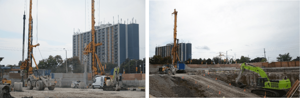 A comparative look at the construction site before and after pile drilling