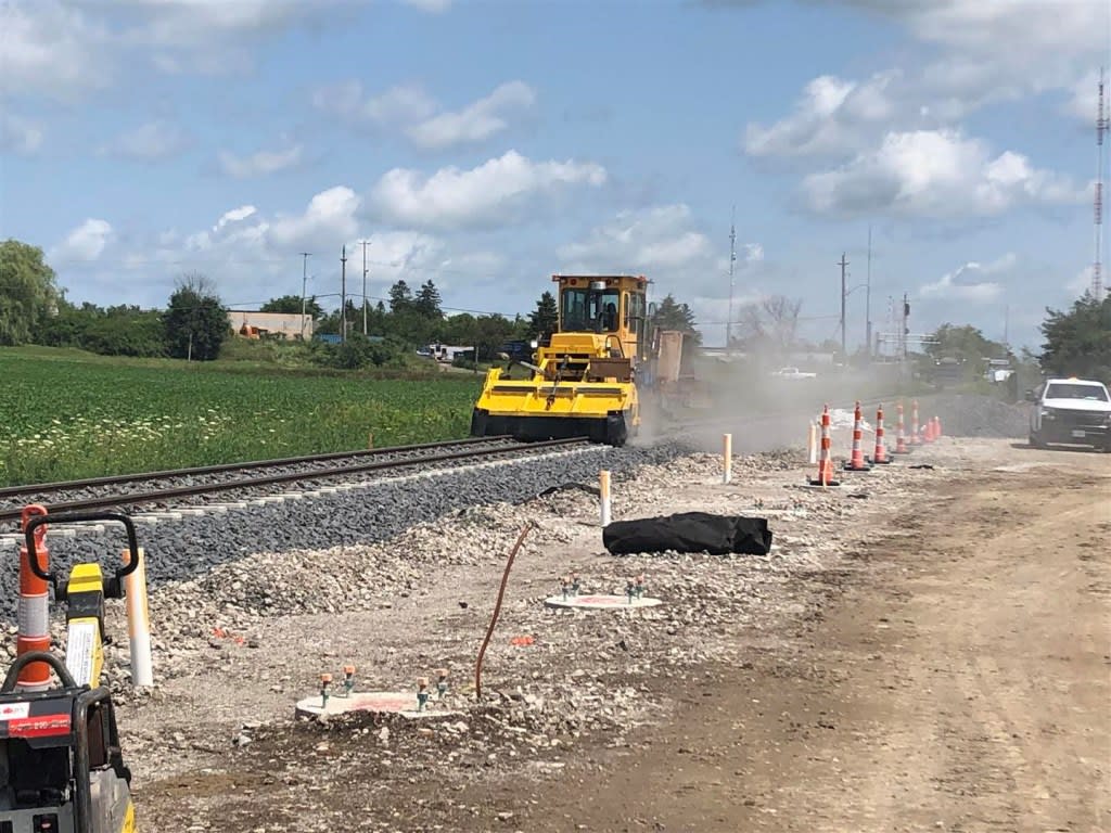 a machine working on the track section.
