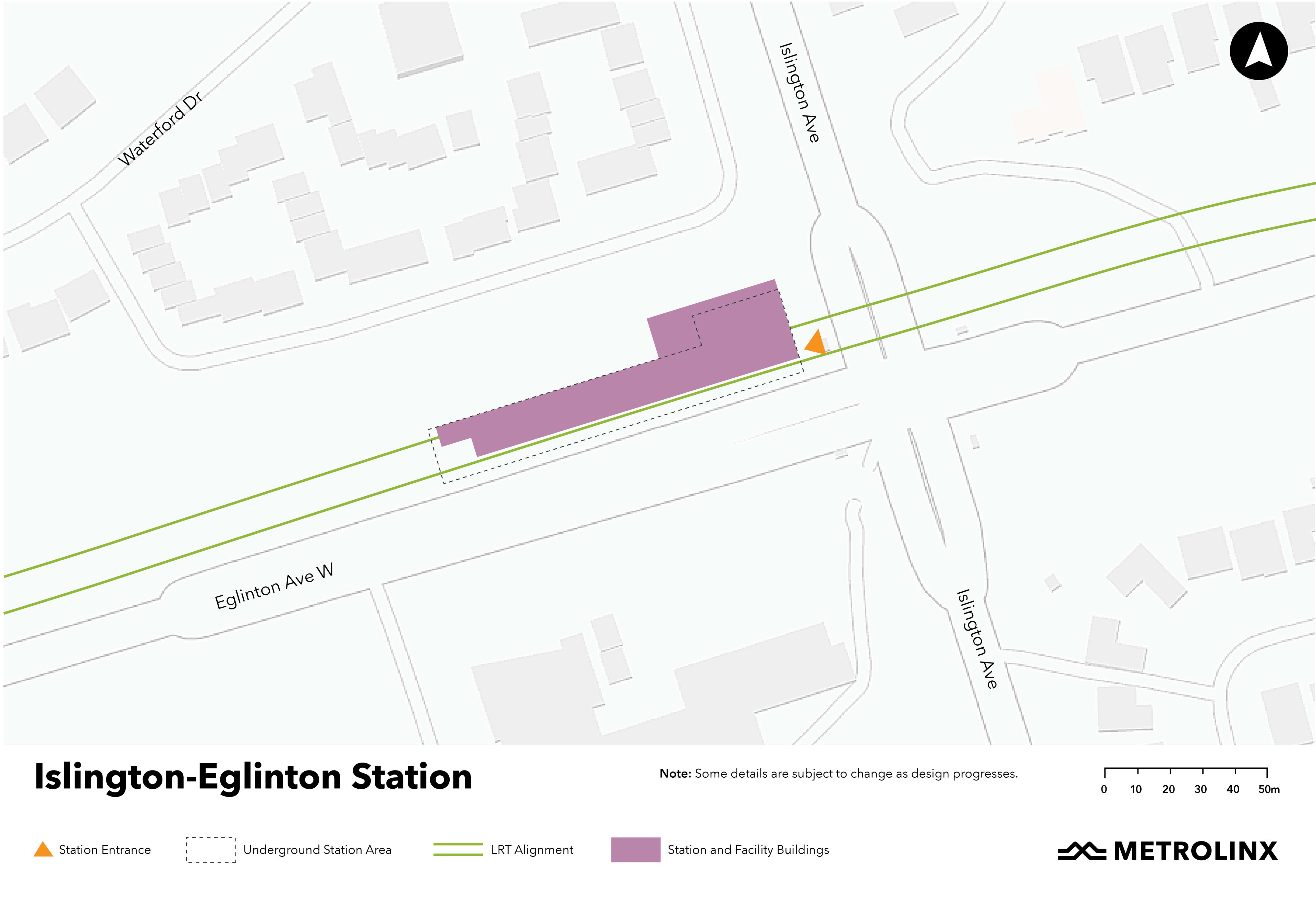 Mapping of the area around the future Islington-Eglinton Station