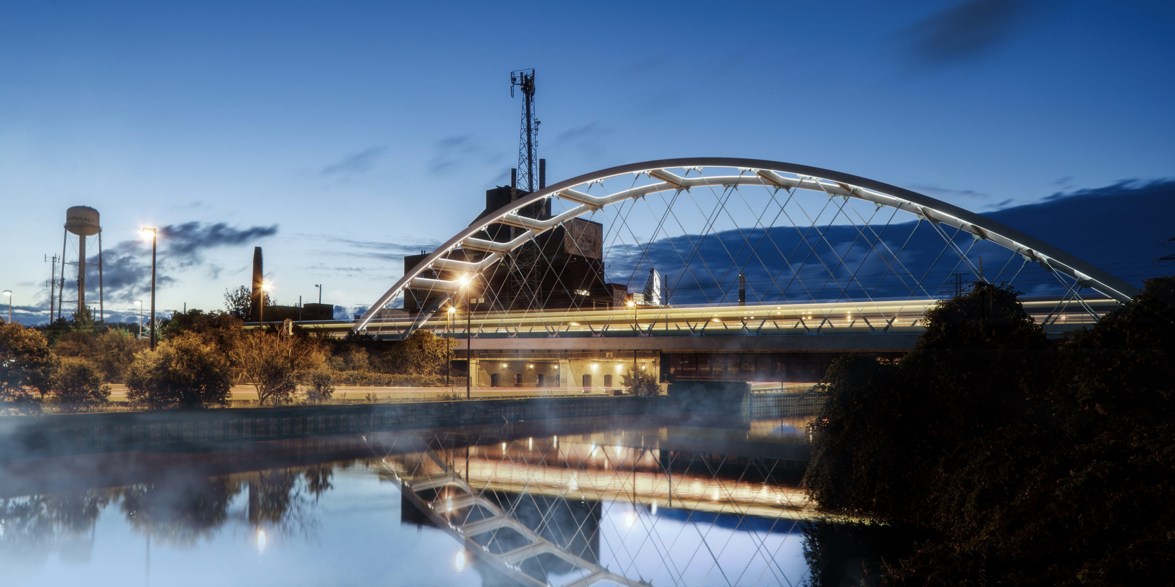 Ontario Line rendering of new Lower Don Bridge at dusk/morning