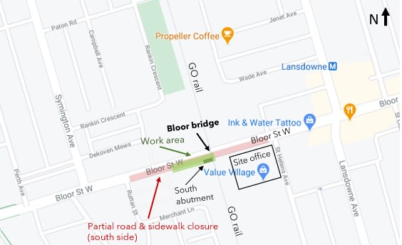 Partial road & sidewalk closure needed during Bloor bridge work