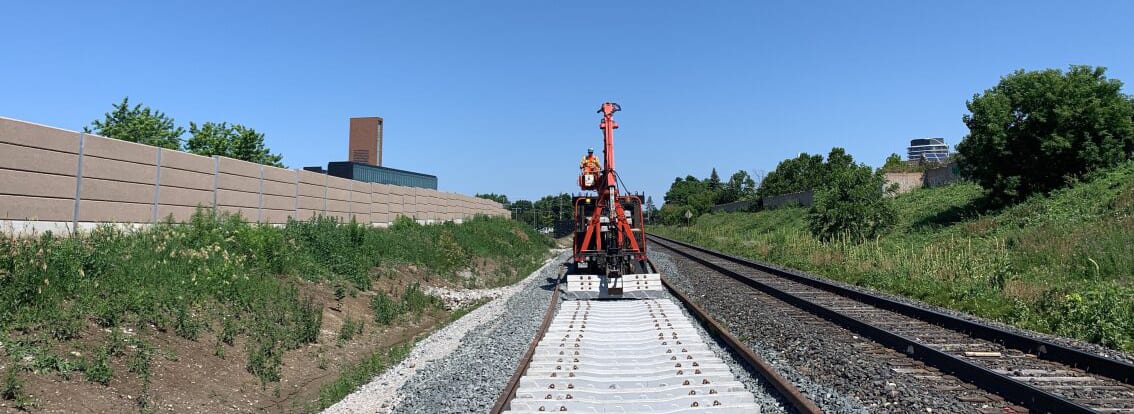 Concrete tie replacement work at Maple GO