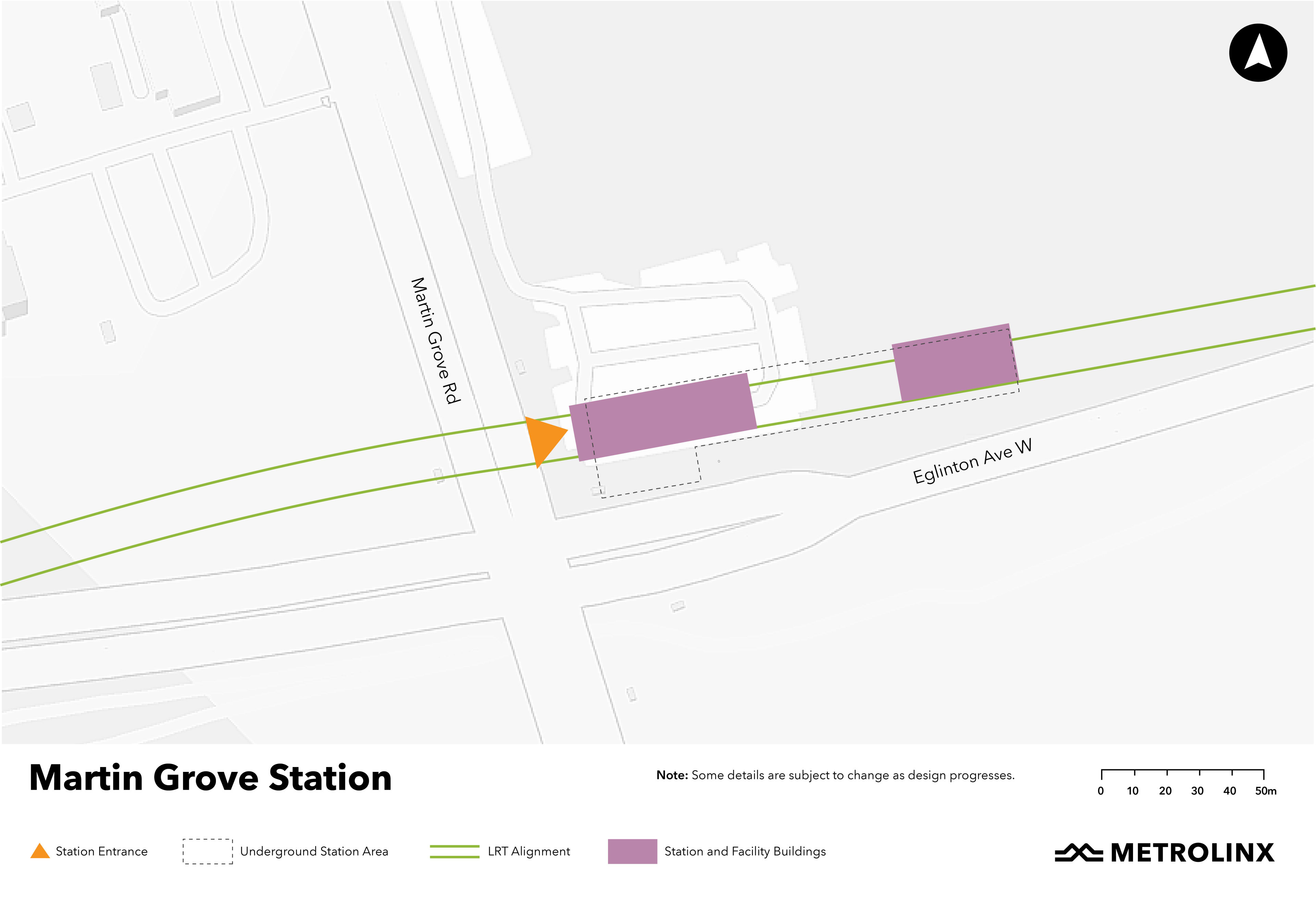 A map of the area around the future Martin Grove Station