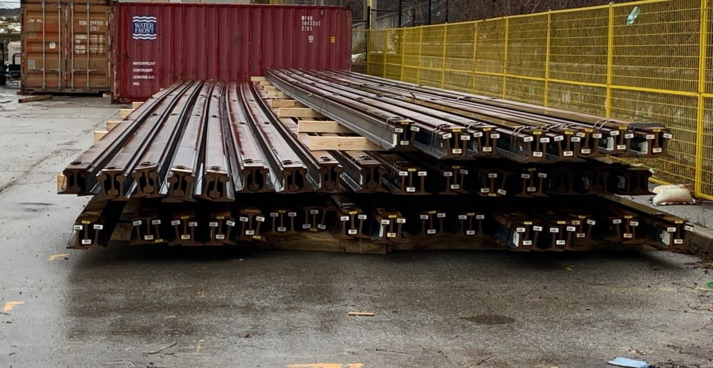 rails in a yard.