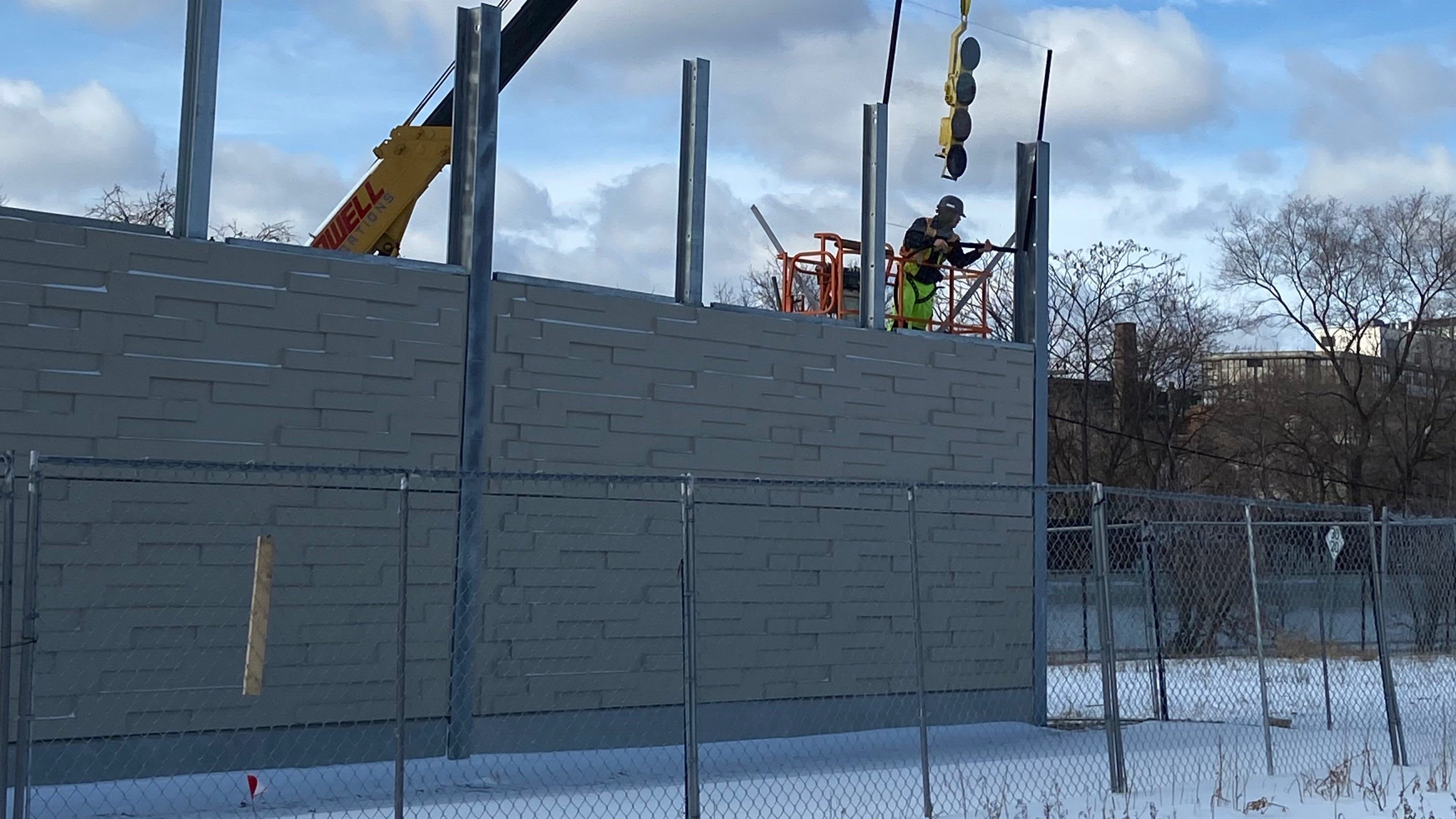 An example of noise walls being installed along the Barrie GO Line this past winter