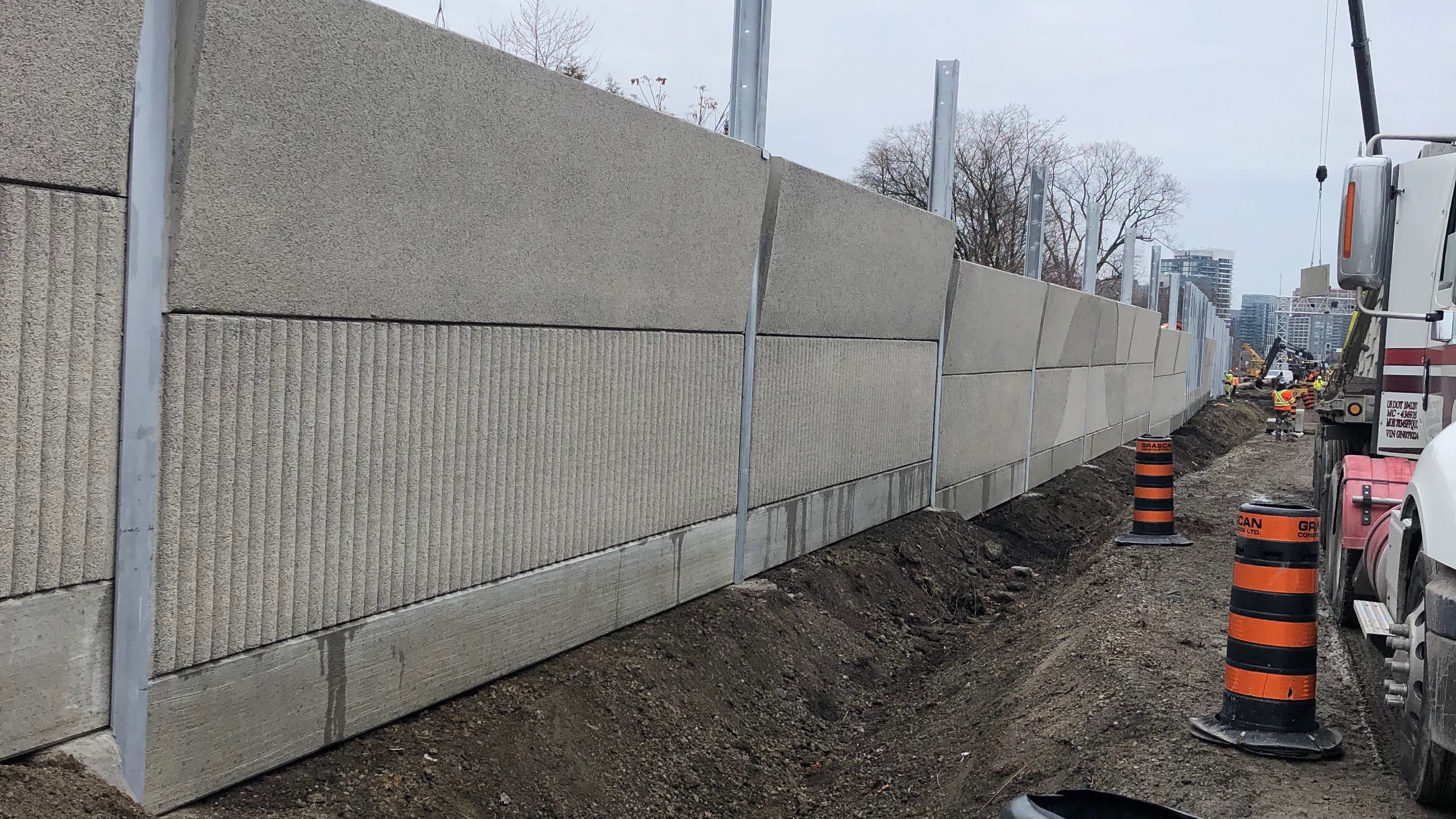 Noise walls being installed along the Barrie GO Line