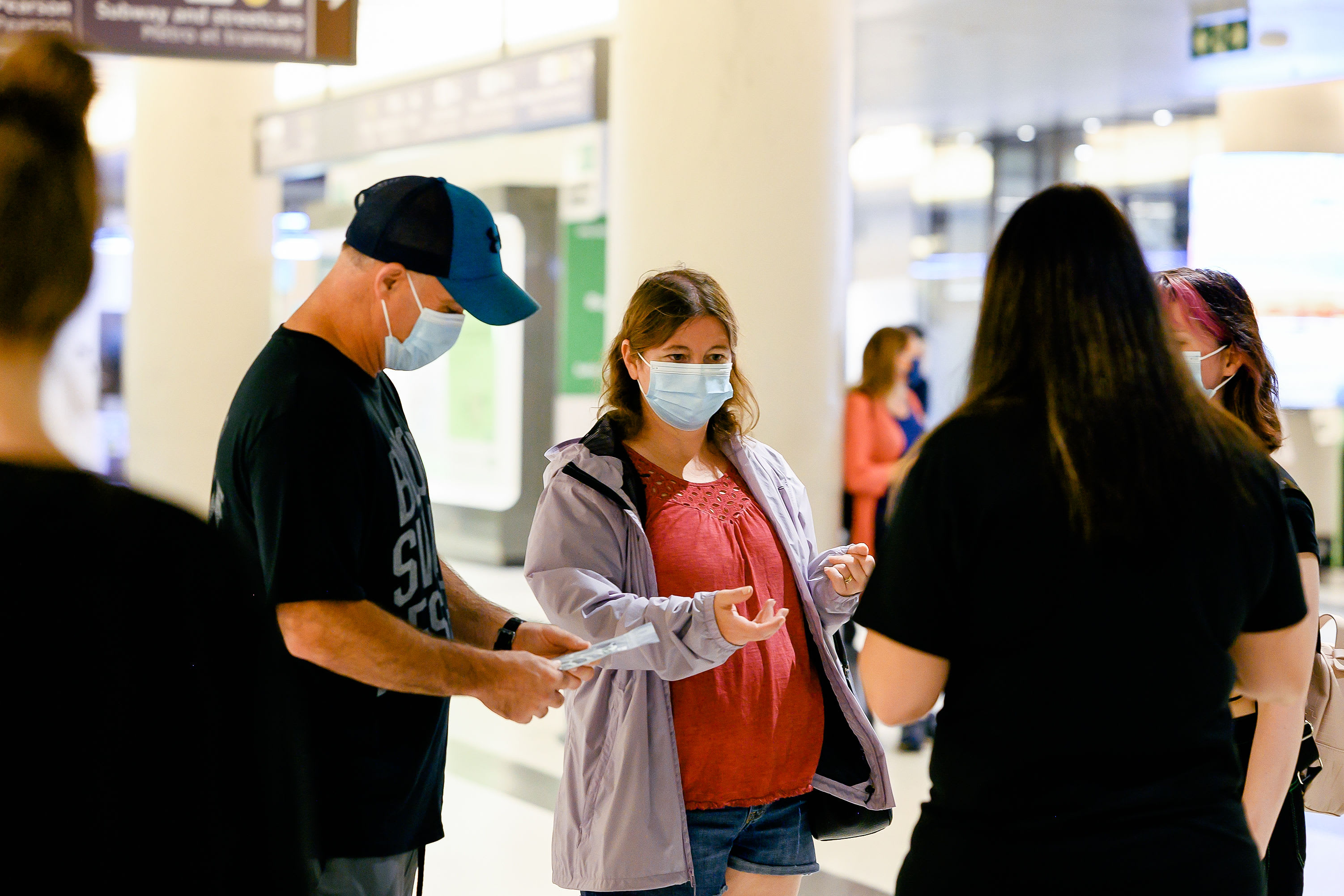 Customers in masks