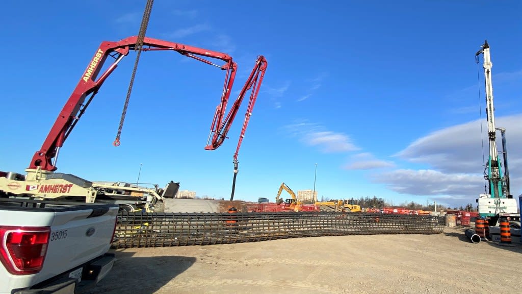 large crane pouring concrete