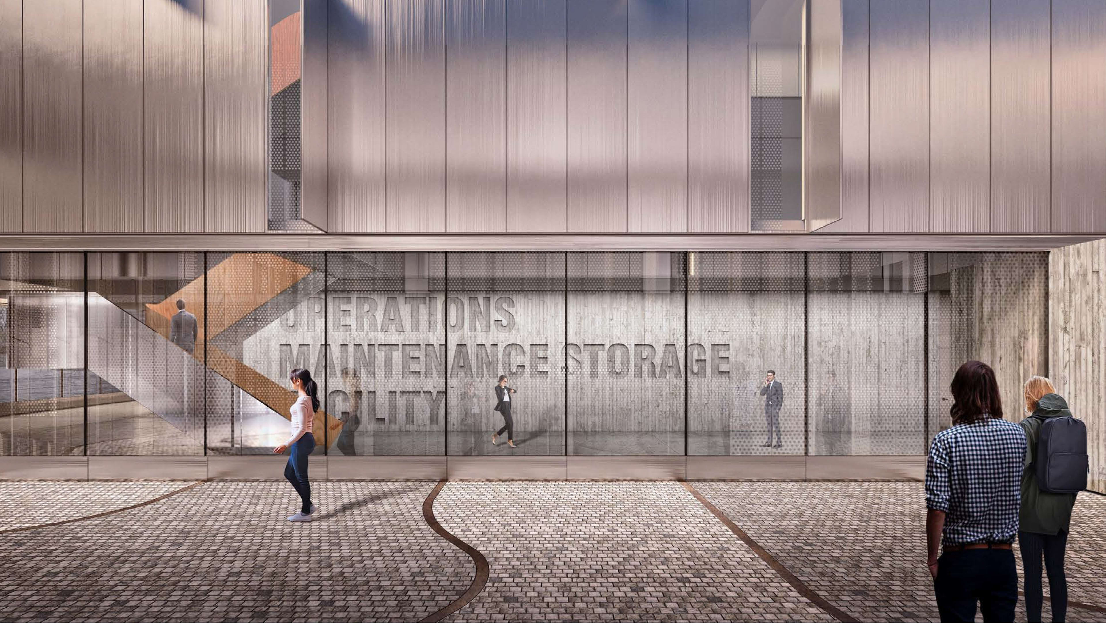 Conceptual rendering of future Ontario Line maintenance and storage facility entrance.