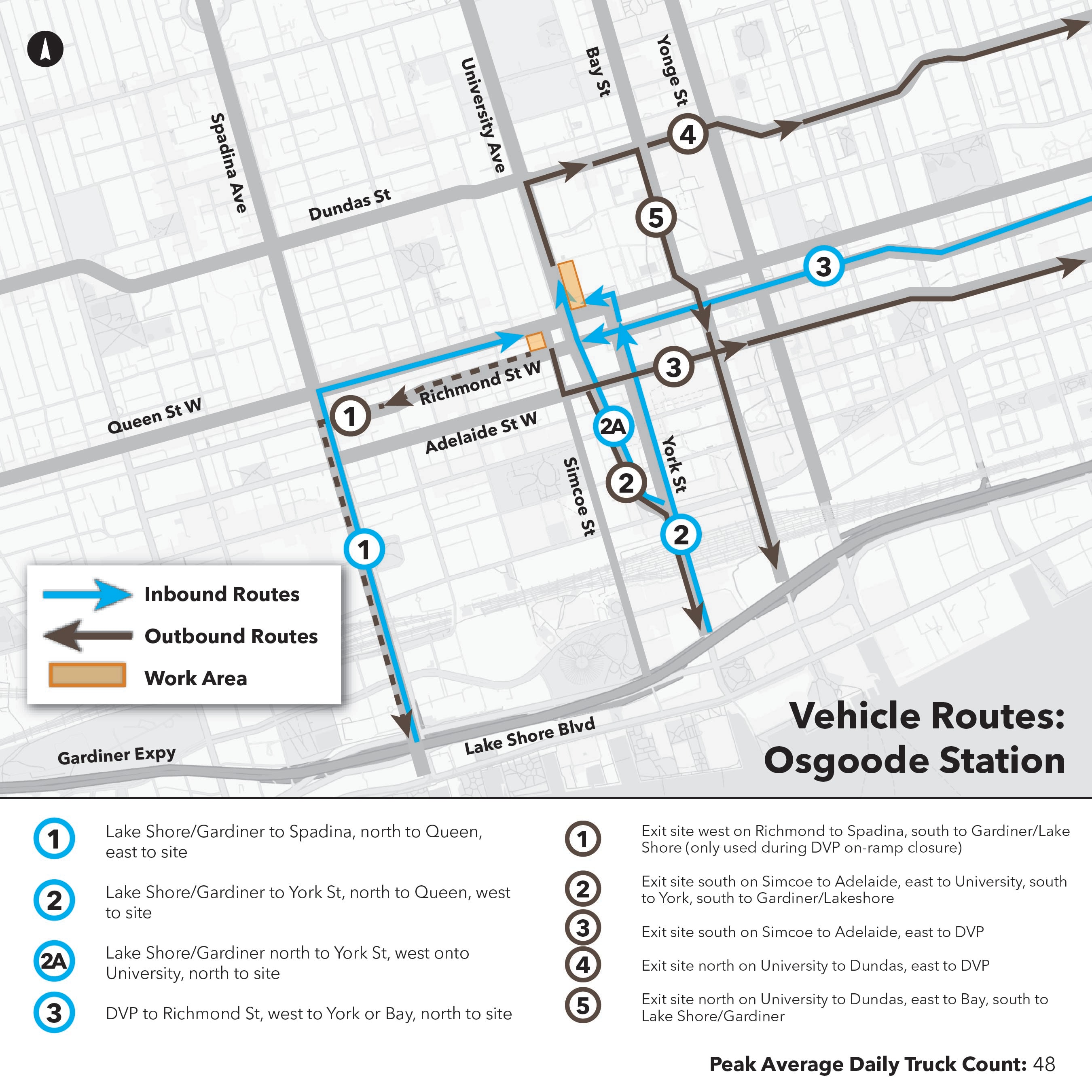 Map of truck route to and from Ontario Line construction site