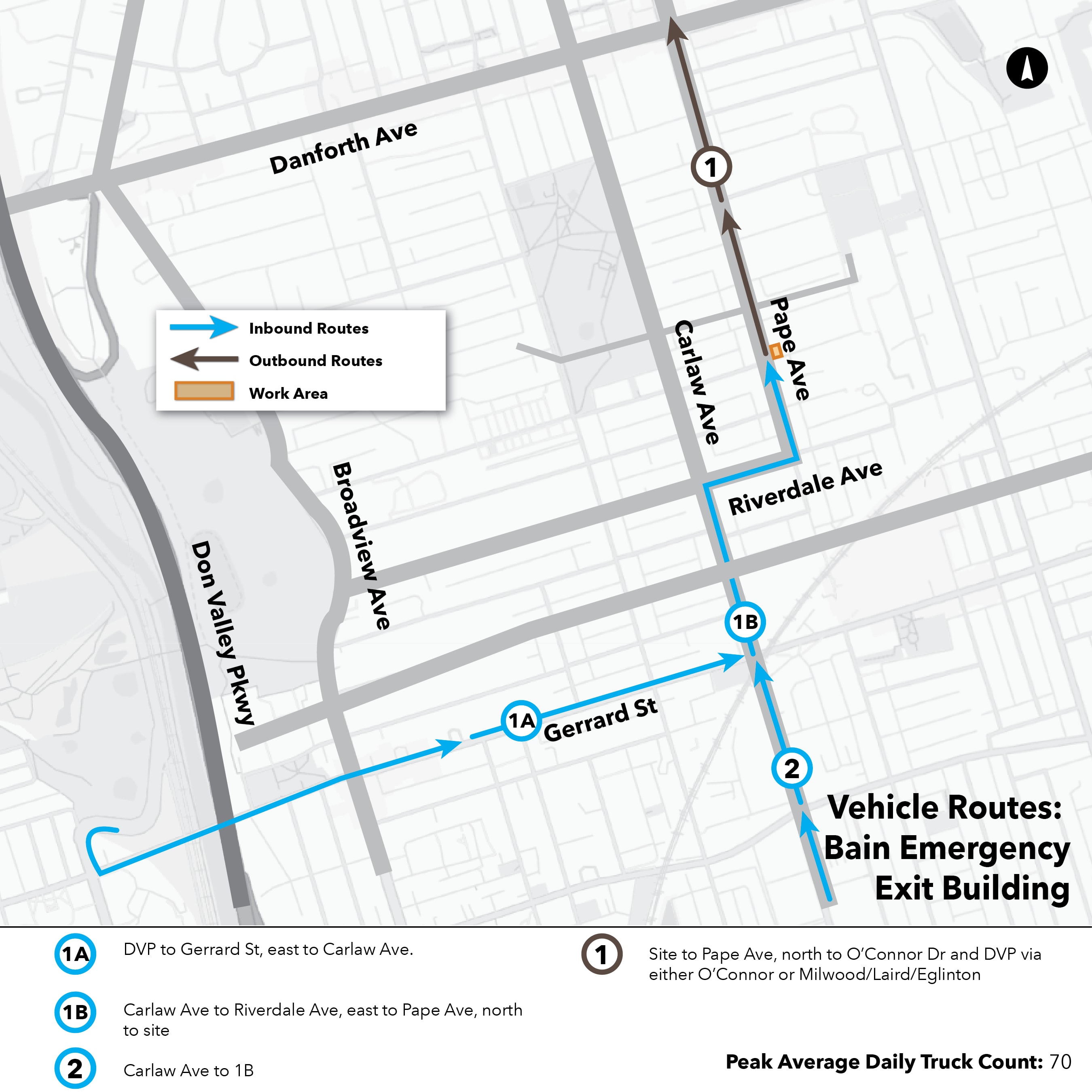 Maps of routes that construction trucks take to and from Ontario Line work sites
