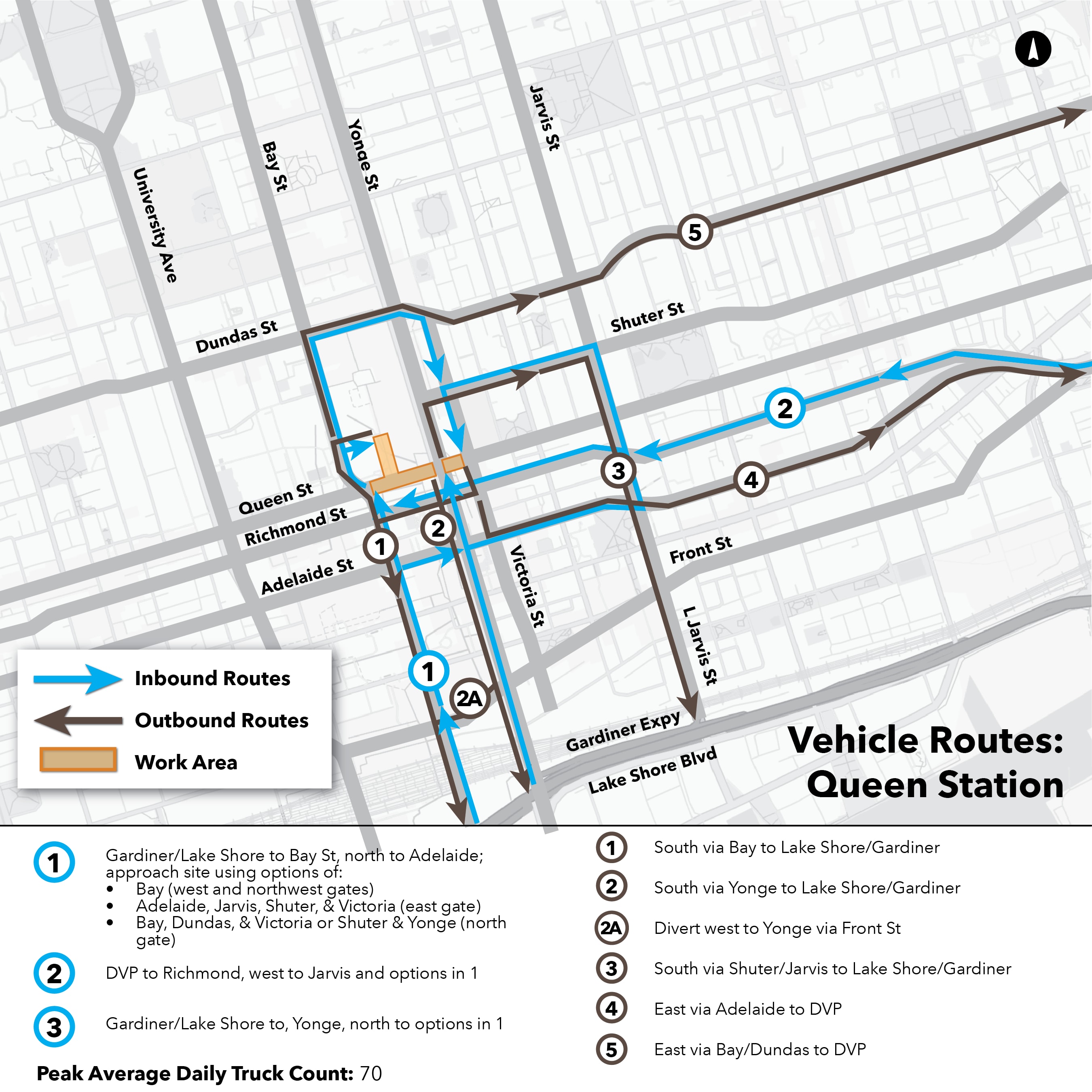 Maps of routes that construction trucks take to and from Ontario Line work sites