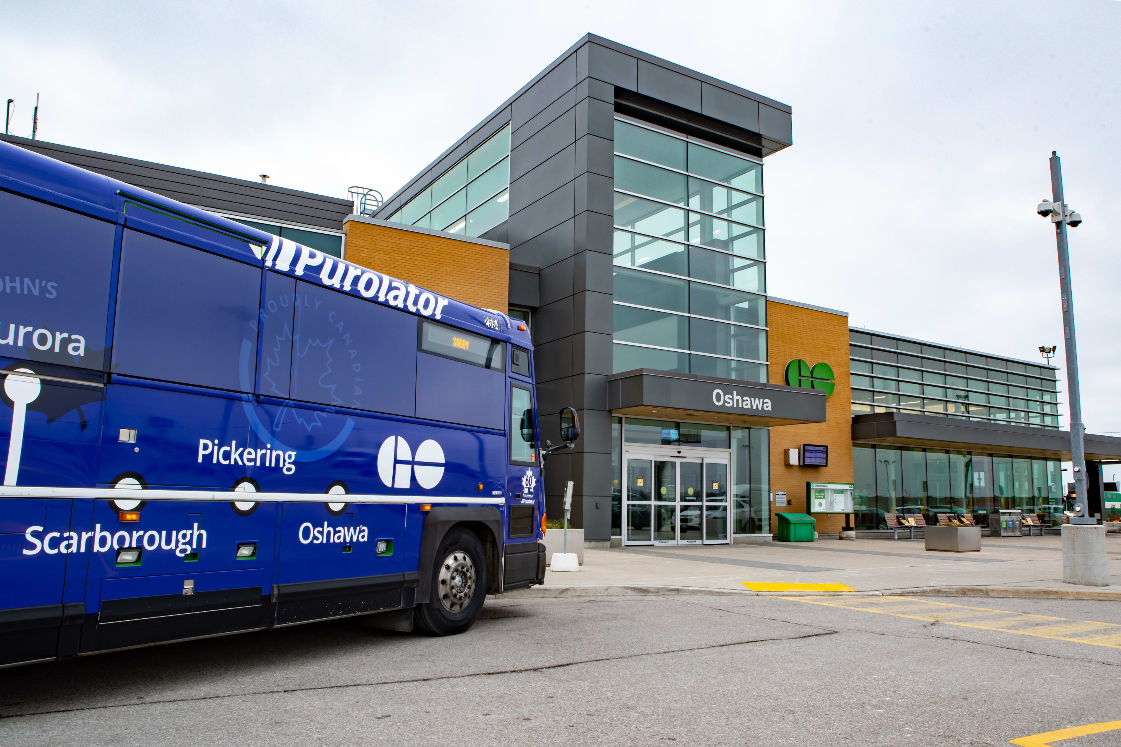 Purolator bus in front of GO Station